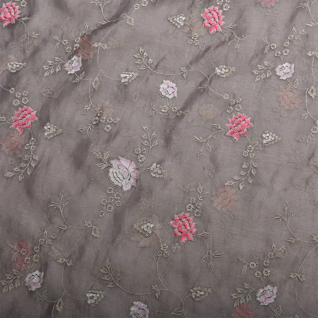 Glimmering Silver Tissue Embroidered Fabric