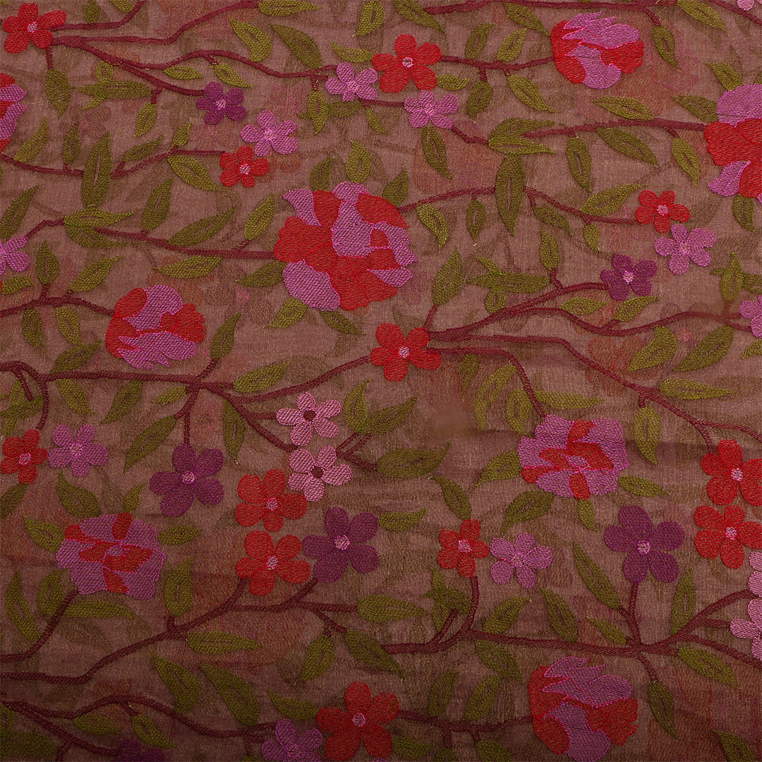 Brown Tissue Embroidered Fabric