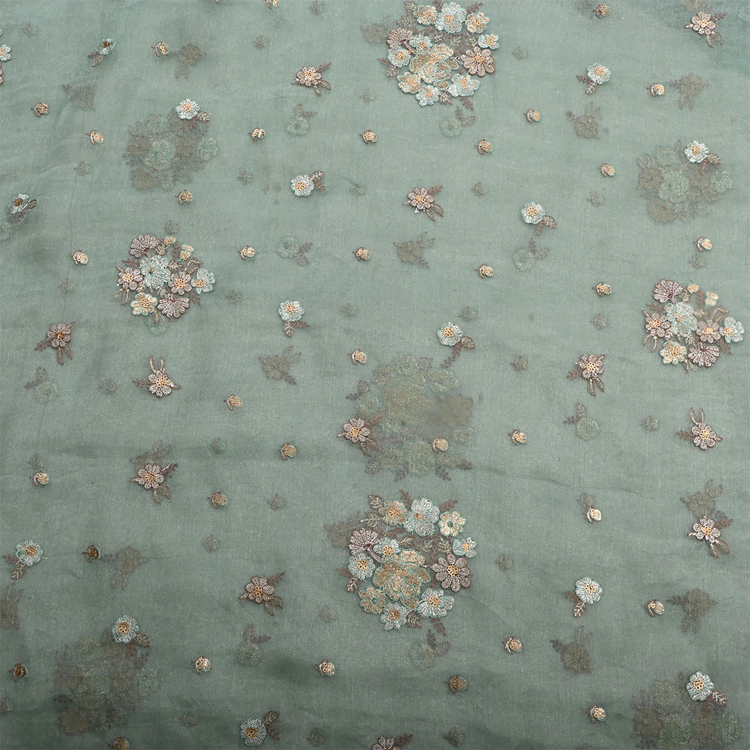 Seafoam Green Tissue Embroidered Fabric