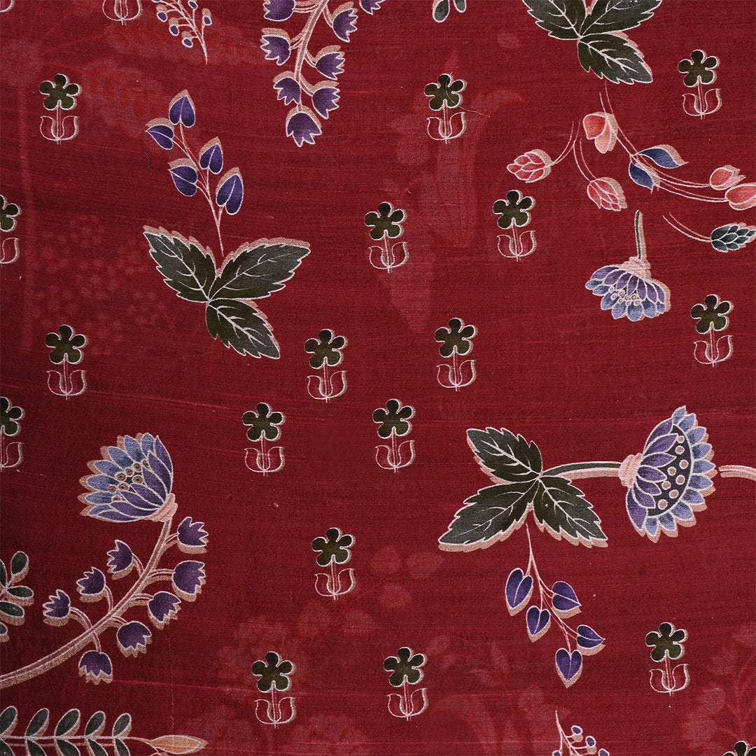Persian Plum Red Dupion Fabric With Digital Print