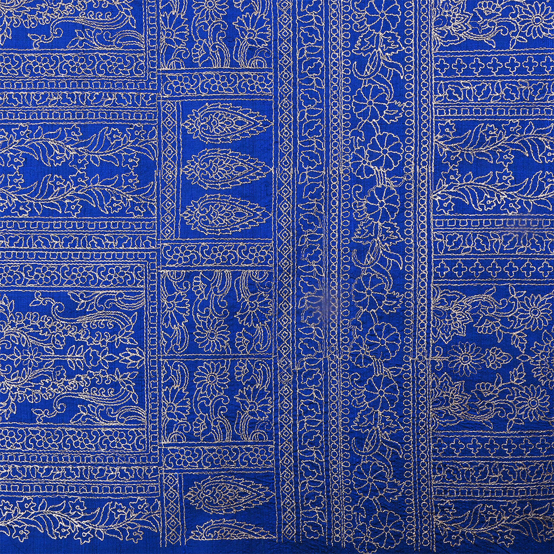 Cobalt Blue Dupion Raw Silk Thread Work Fabric