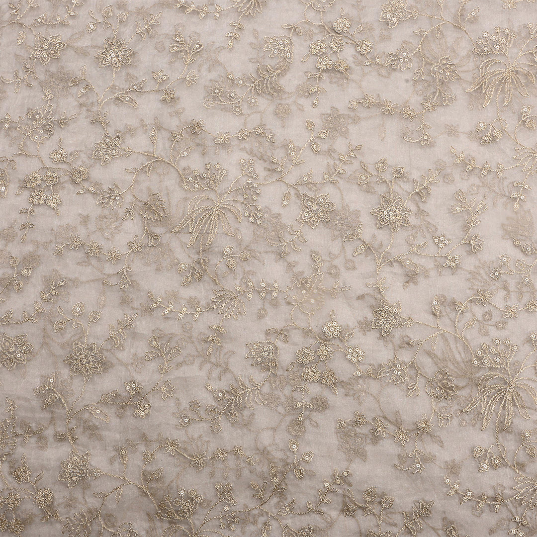 Silver Organza Zari Embroidered Fabric