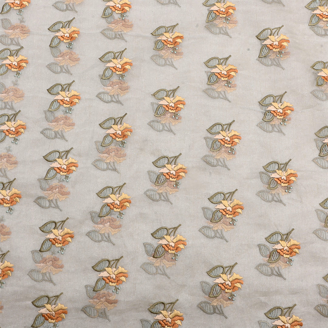 Pastel Gray Tissue Floral Embroidered Fabric