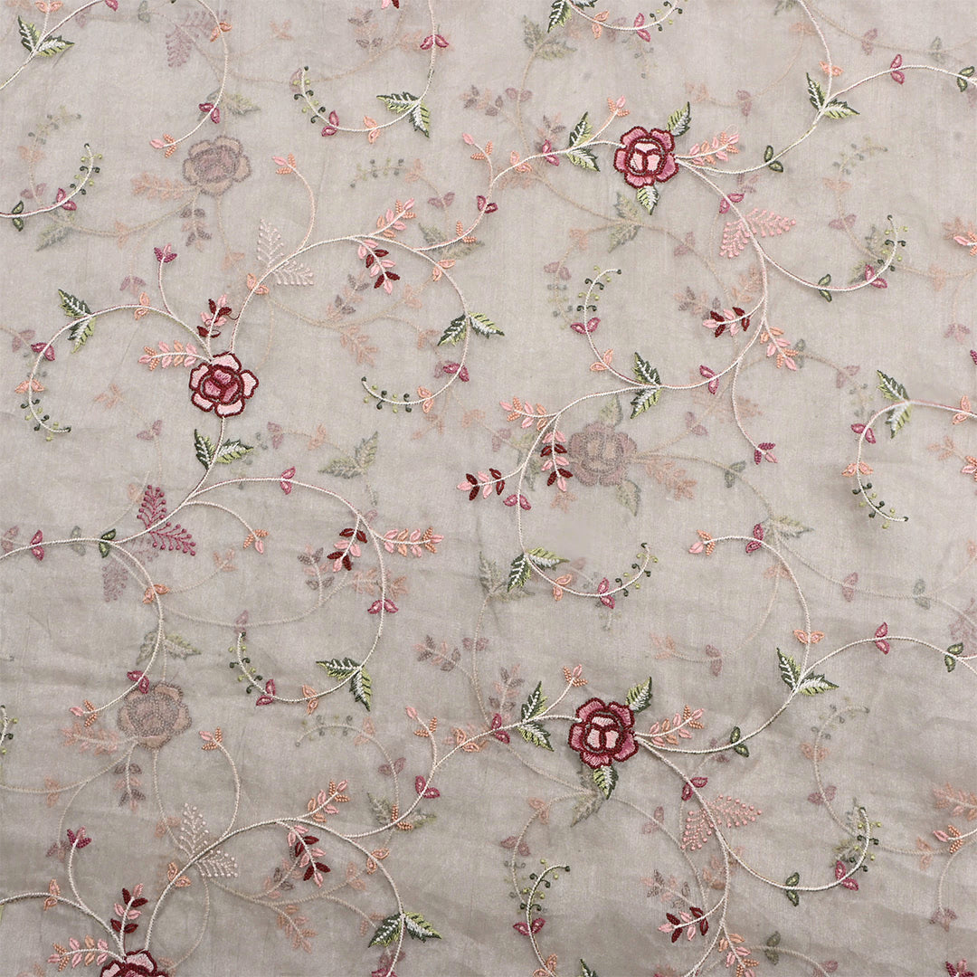 Silver Tissue Embroidered Fabric