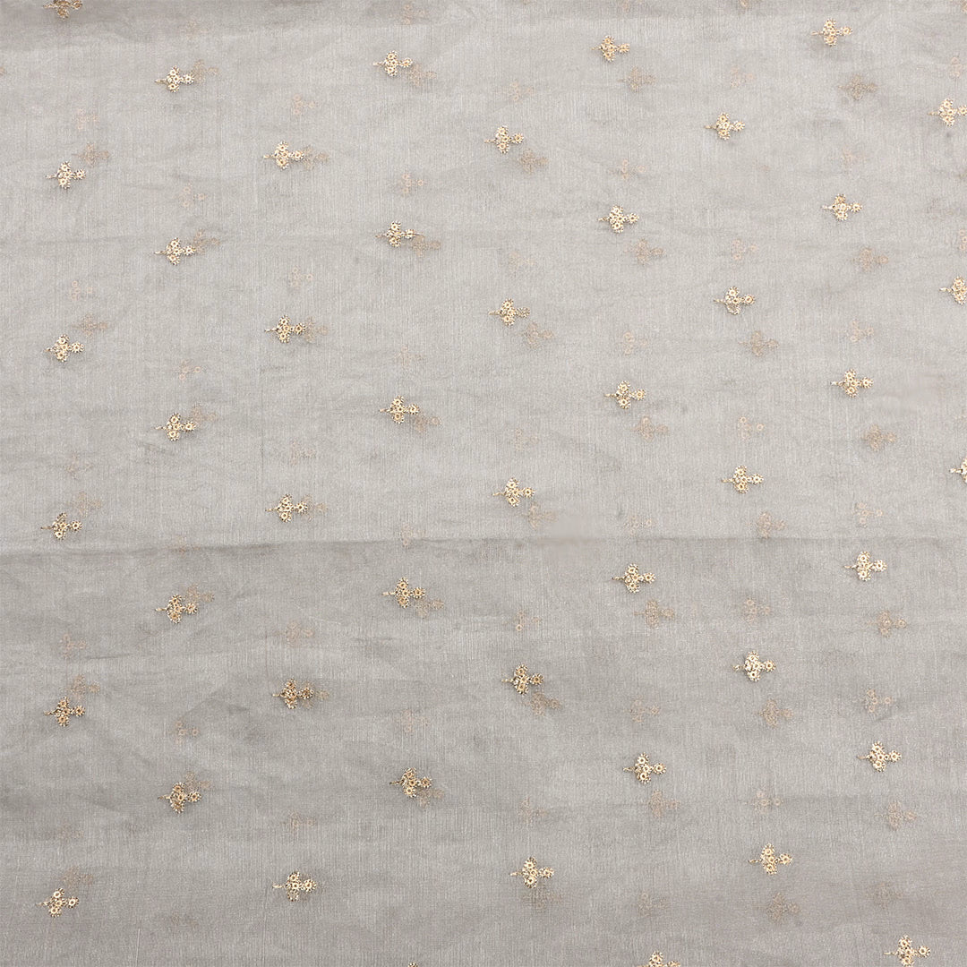 Soft Silver Tissue Zari Embroidered Fabric
