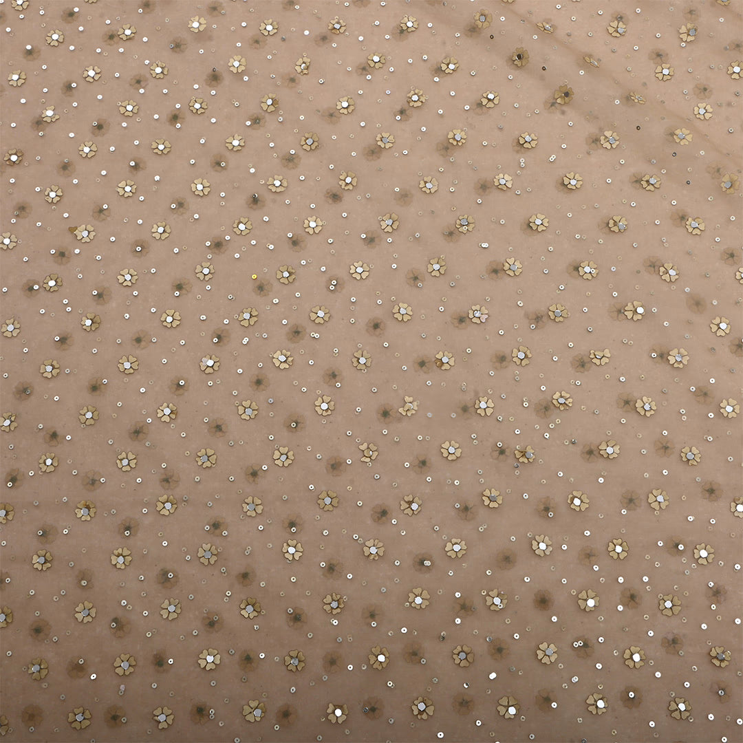 Hardwood Brown Organza Sequins Work Fabric