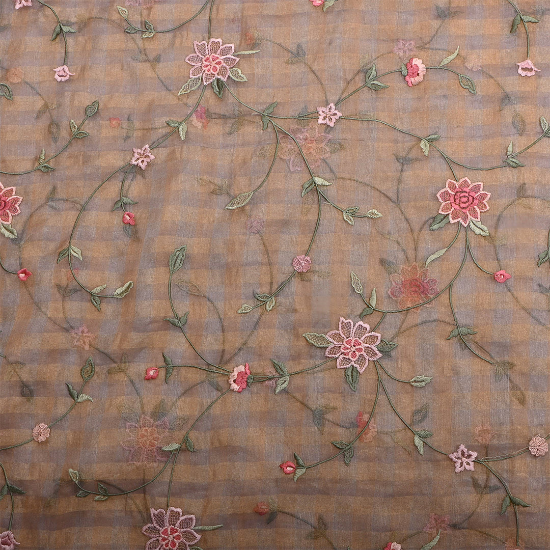 Dark Gray Tissue Embroidered Vine Fabric