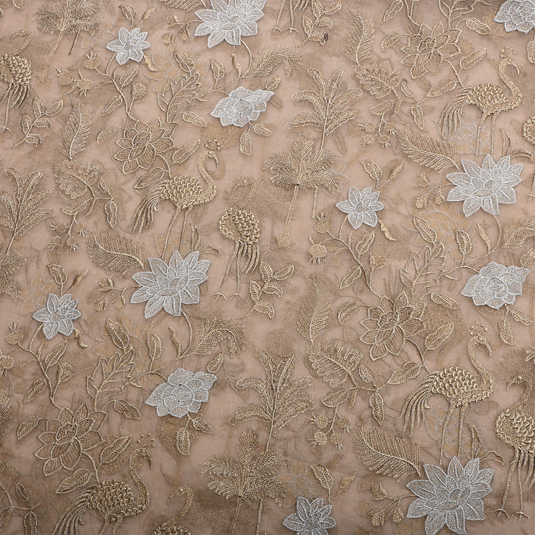 Pale Oyster Tissue Embroidered Fabric