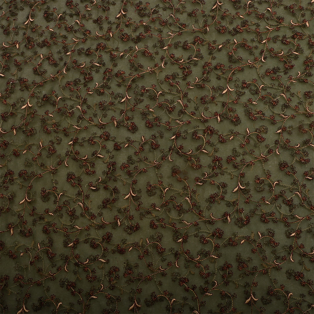 Rangoon Green Organza Thread Work Fabric