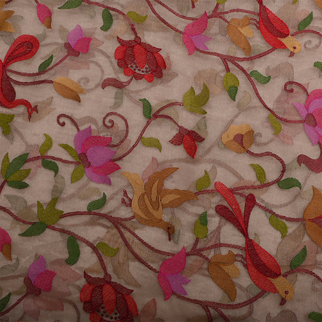 Light Beige Tissue Embroidered Fabric