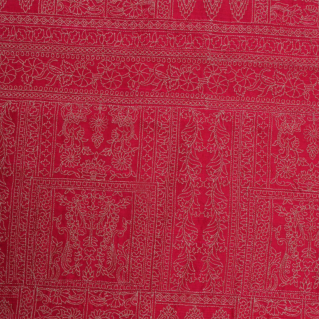 Japanese Maple Red Dupion Raw Silk Thread Work Fabric