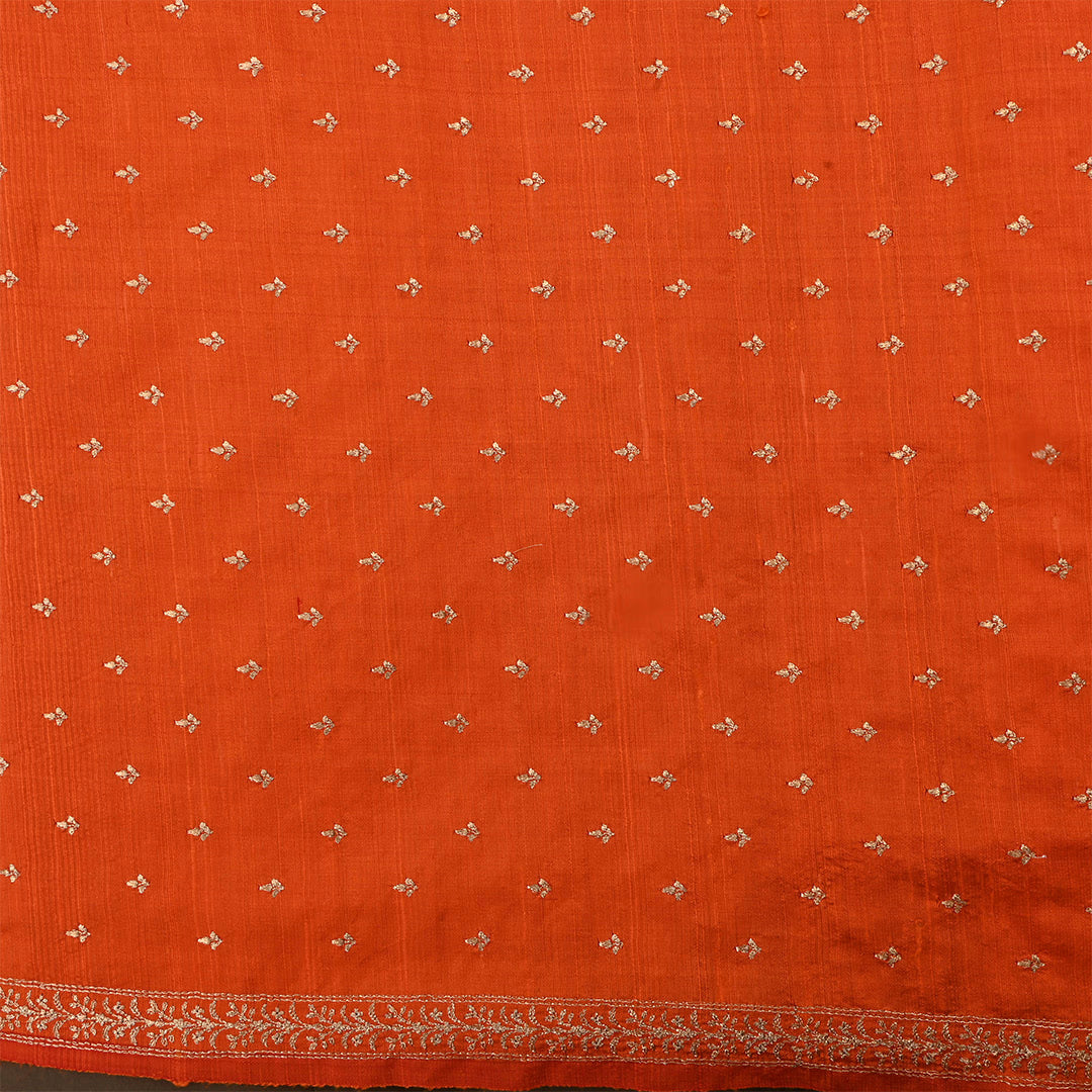 Sinopia Orange Dupion Raw Silk Zari Embroidered Fabric