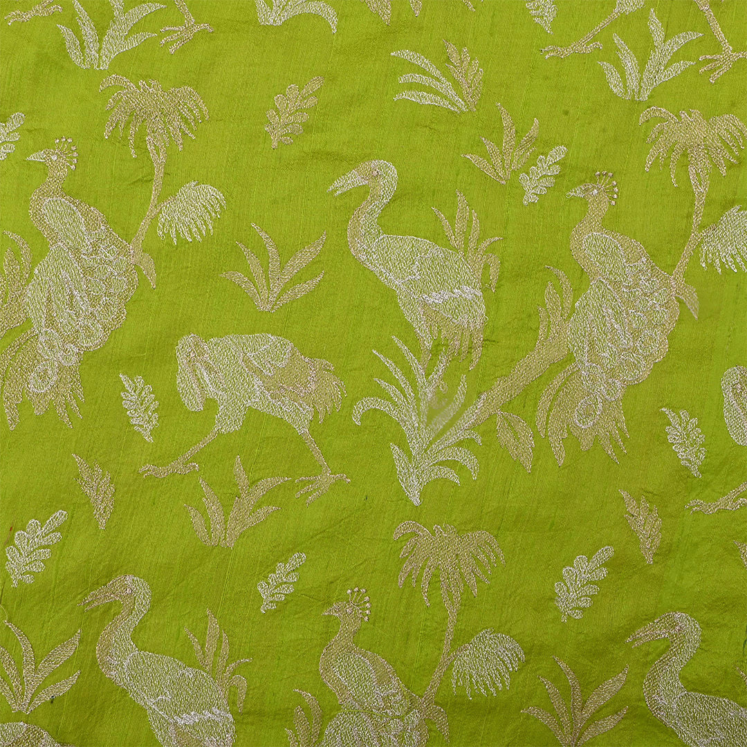Green Onion Dupion Raw Silk Weaved Fabric