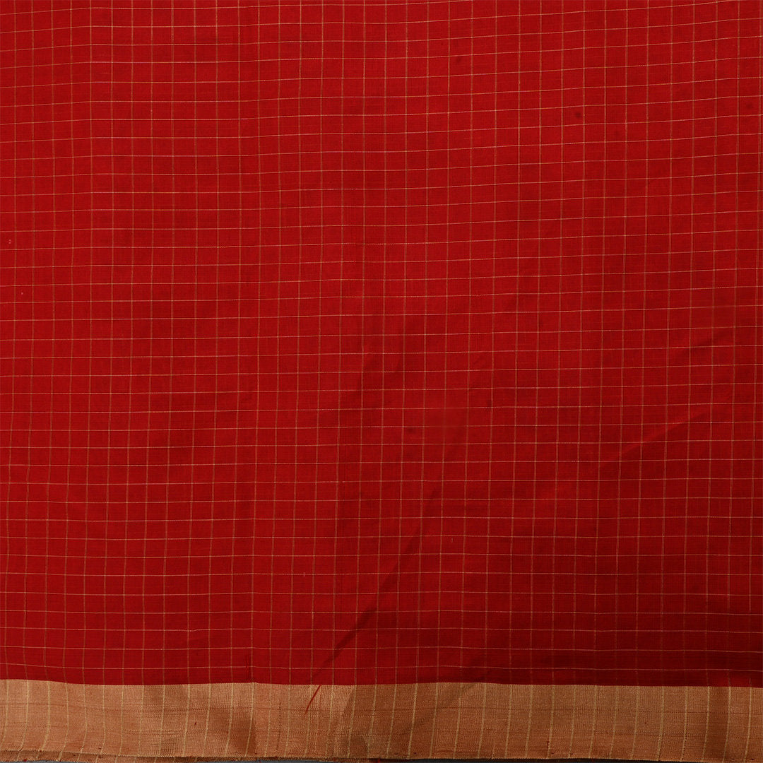 Red Jamawar Silk Fabric With Checks Pattern
