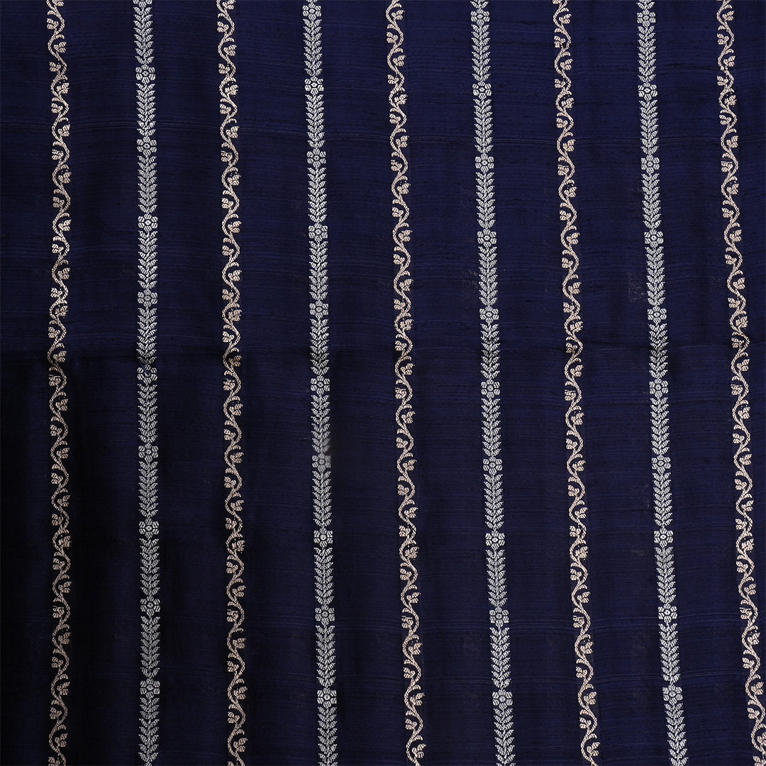 Mirage Blue Jamawar Dupion Fabric With Stripes