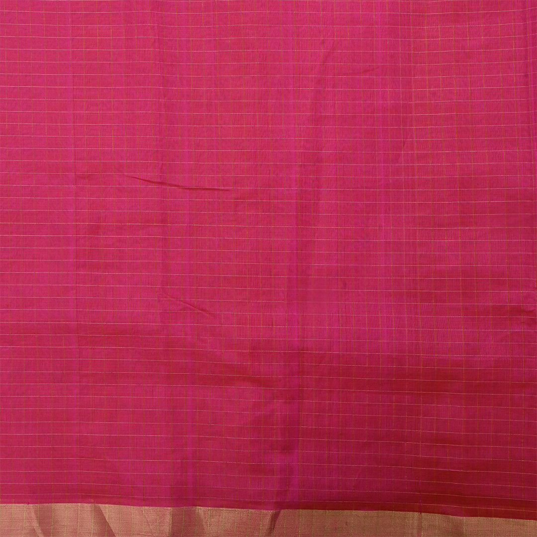 Bright Pink Jamawar Silk Fabric With Checks Pattern