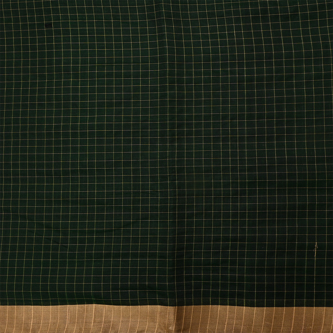 Midnight Moss Green Jamawar Silk Fabric With Checks Pattern