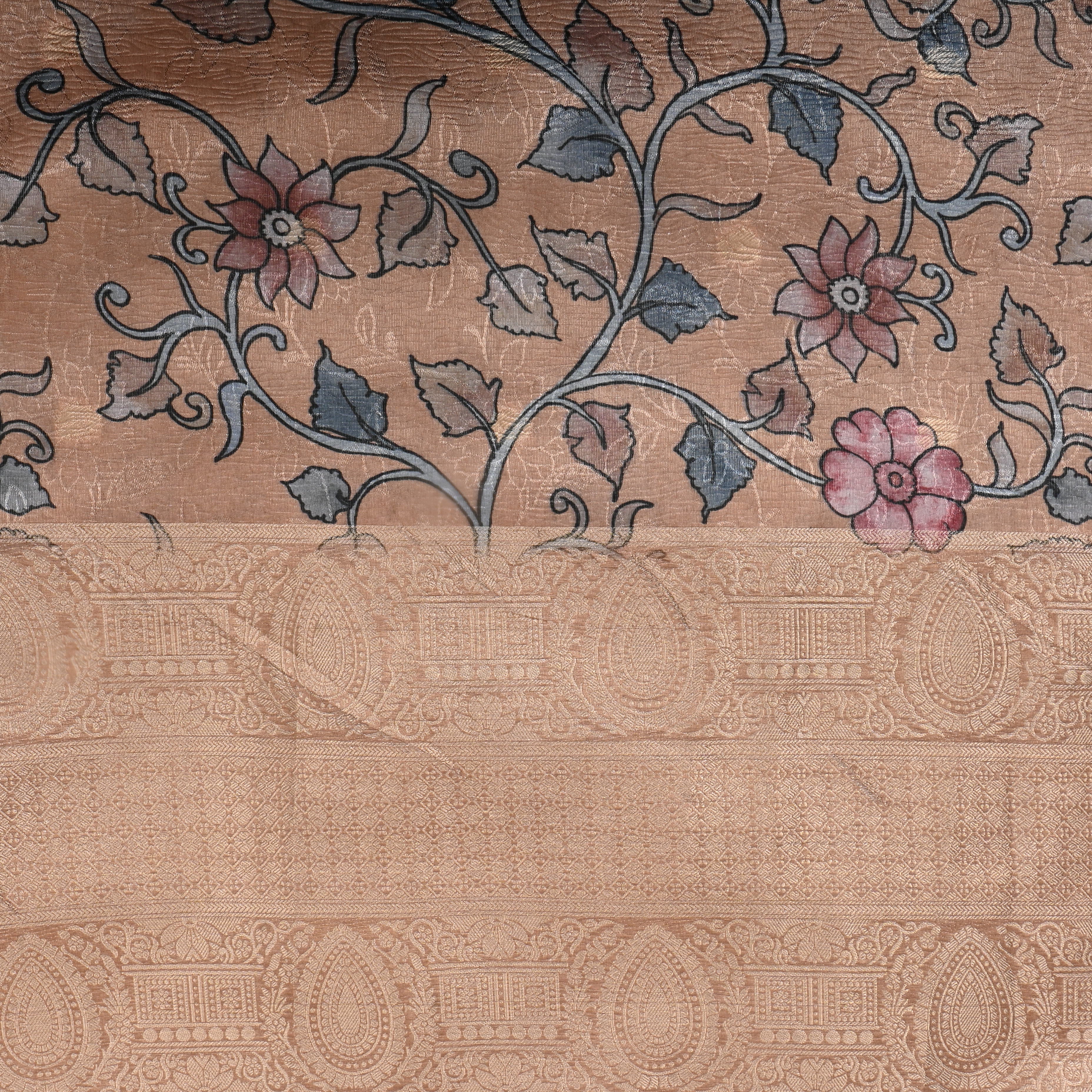 Dusty Peach Floral Printed Tissue Fabric