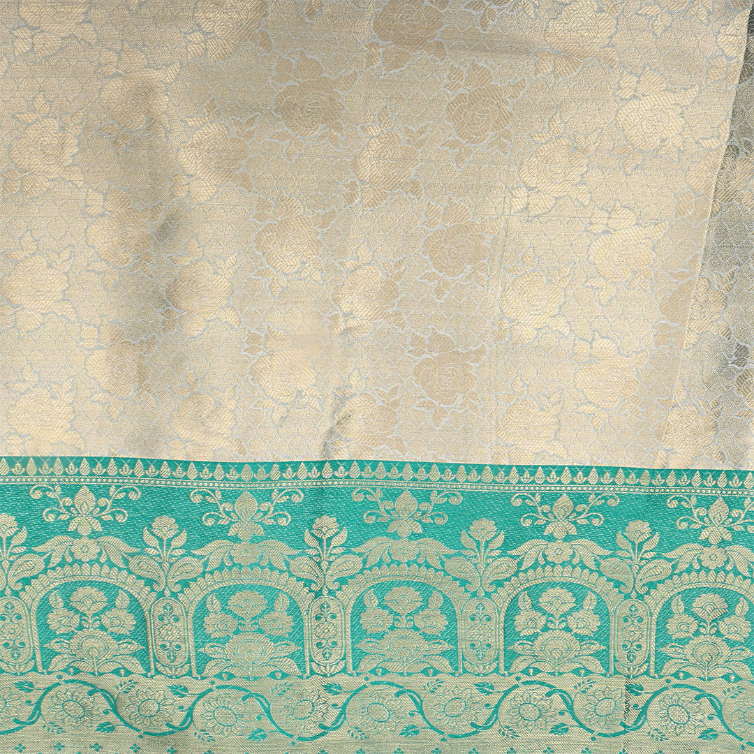 Snow White Zari Weave Jamawar Silk Fabric