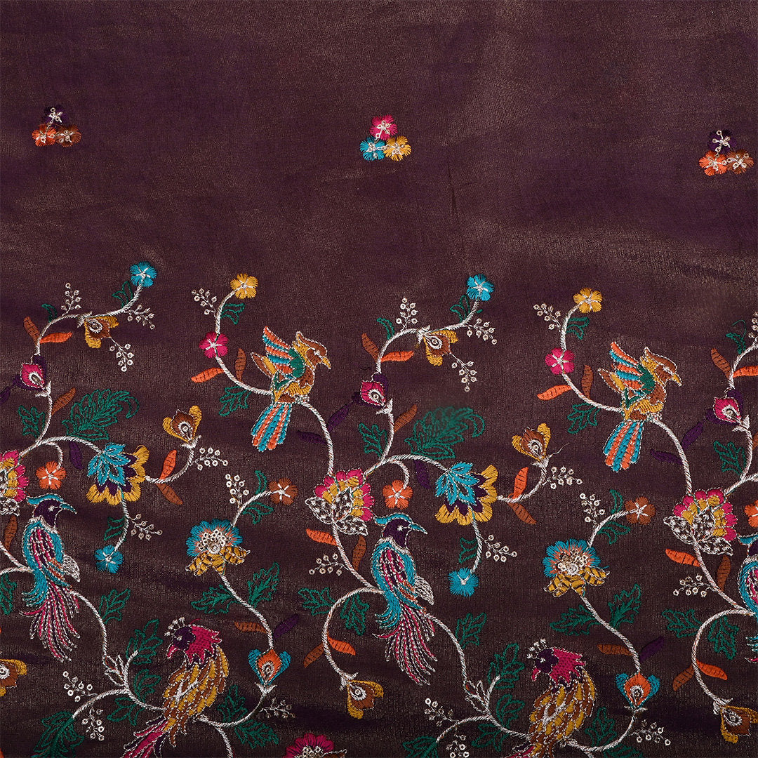 Burgundy Floral Embroidered Tissu Fabric
