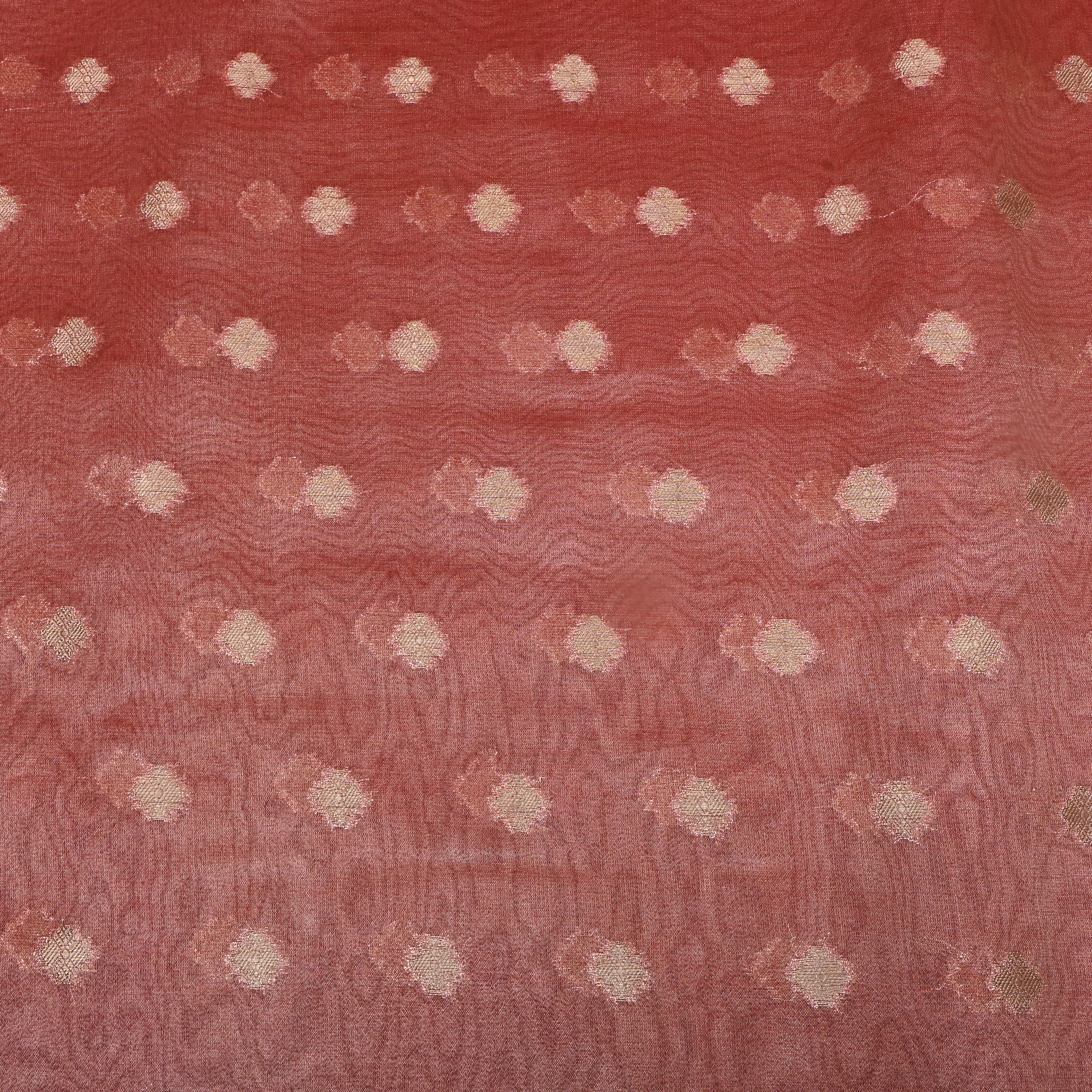 Coral Red Zari Woven Tissue Fabric