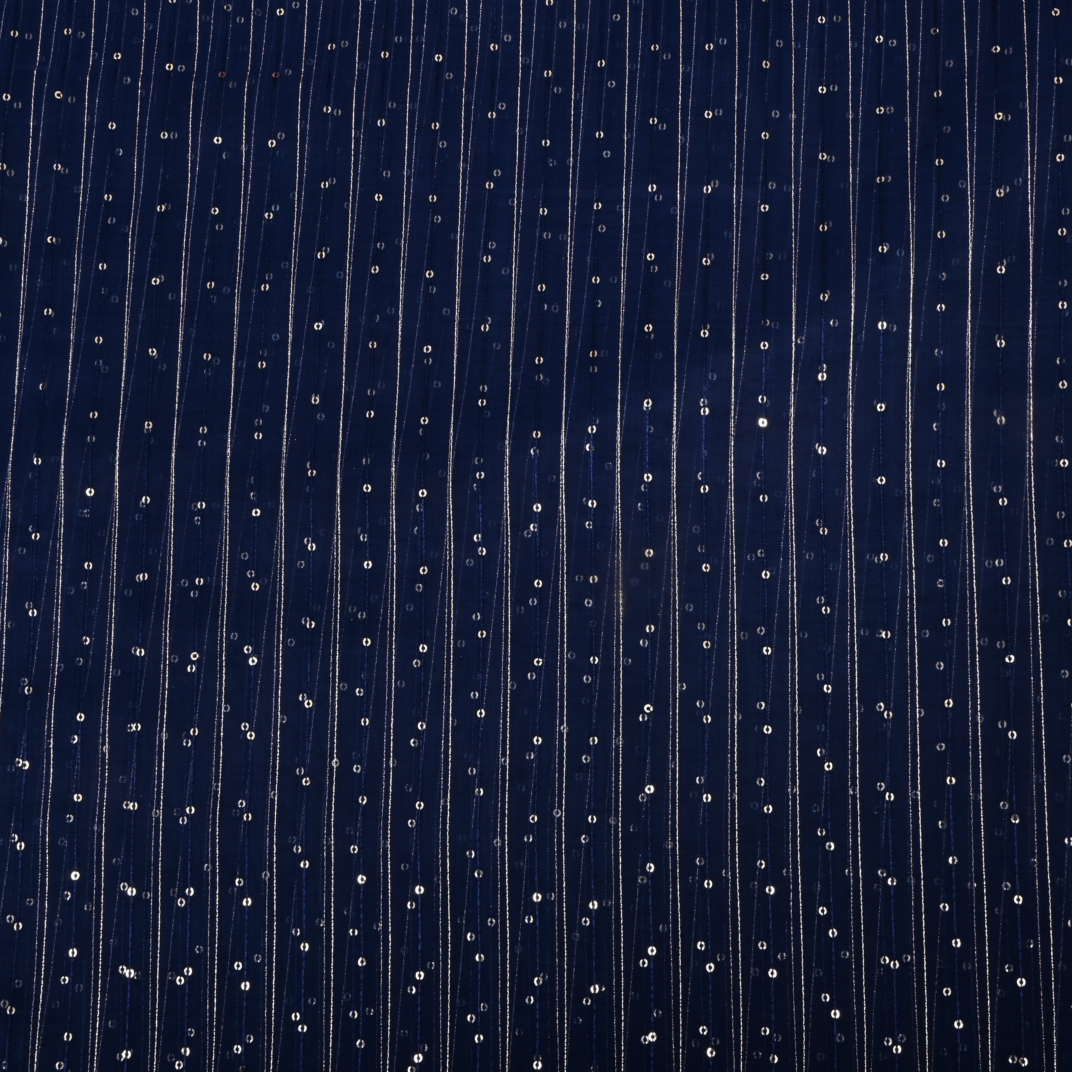 Navy Blue Zari Embroidered Organza Fabric