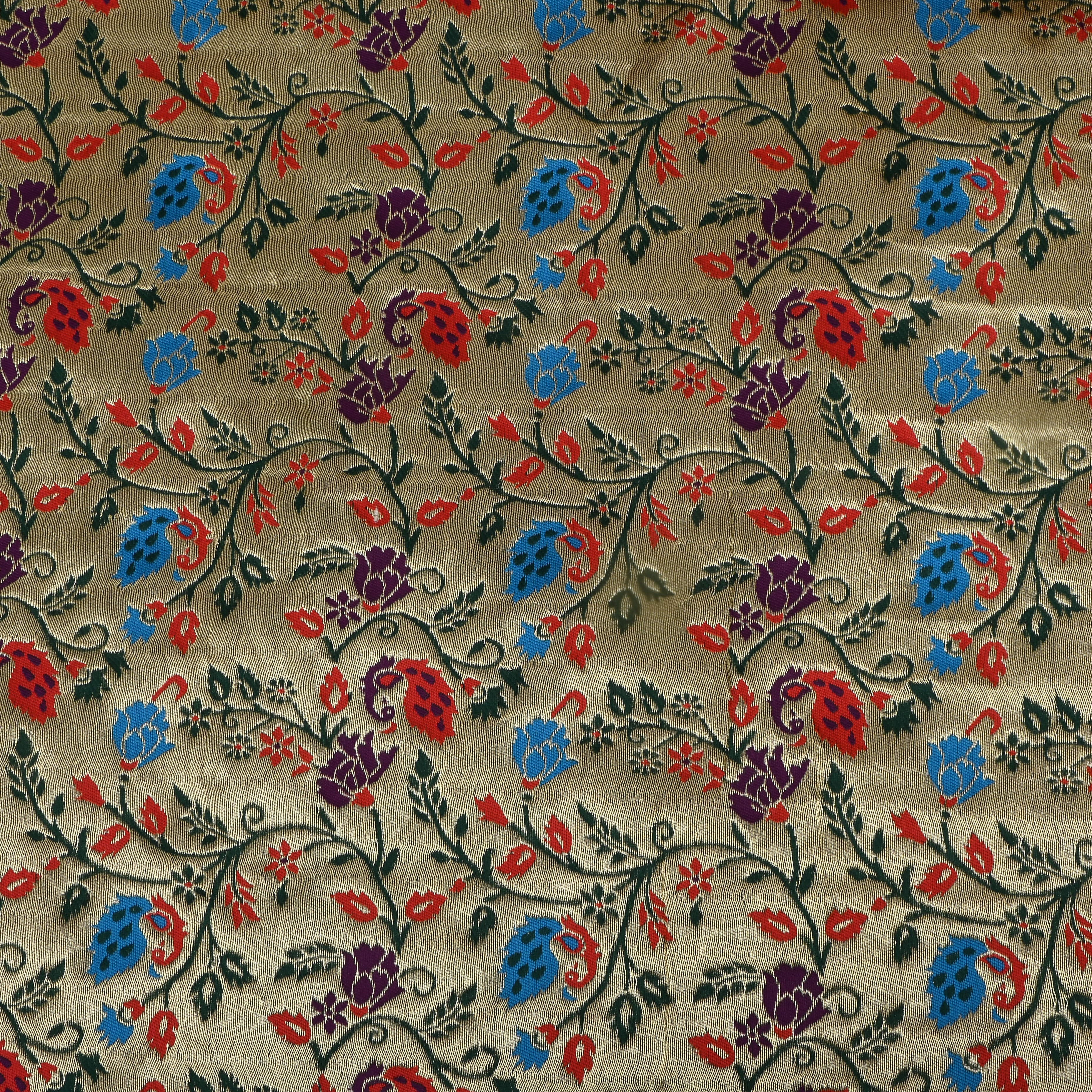 Antique Golden Floral Jamawar Tissue Fabric