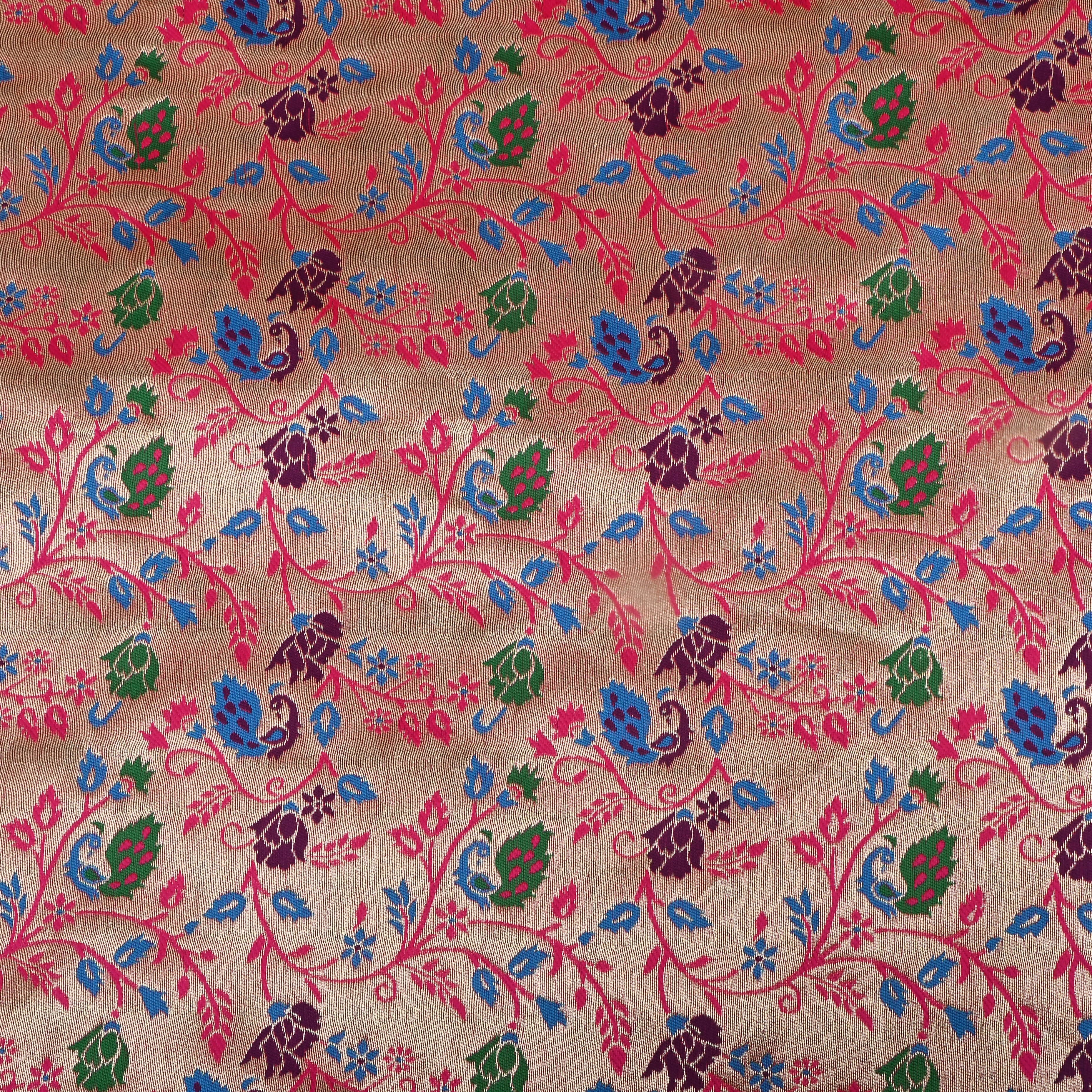 Pinkish Gold Floral Jamawar Tissue Fabric