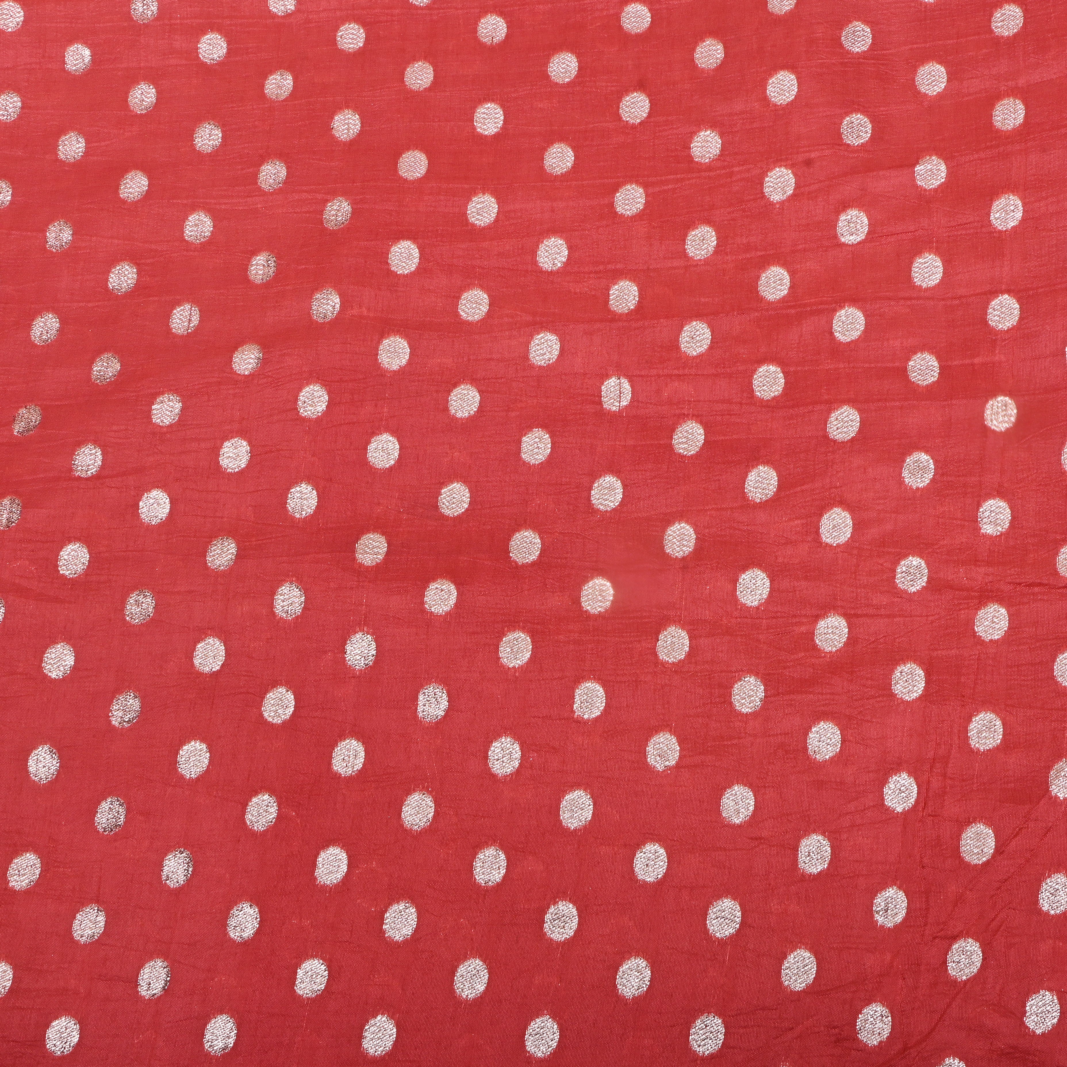 Bright Red Zari Woven Silk Fabric