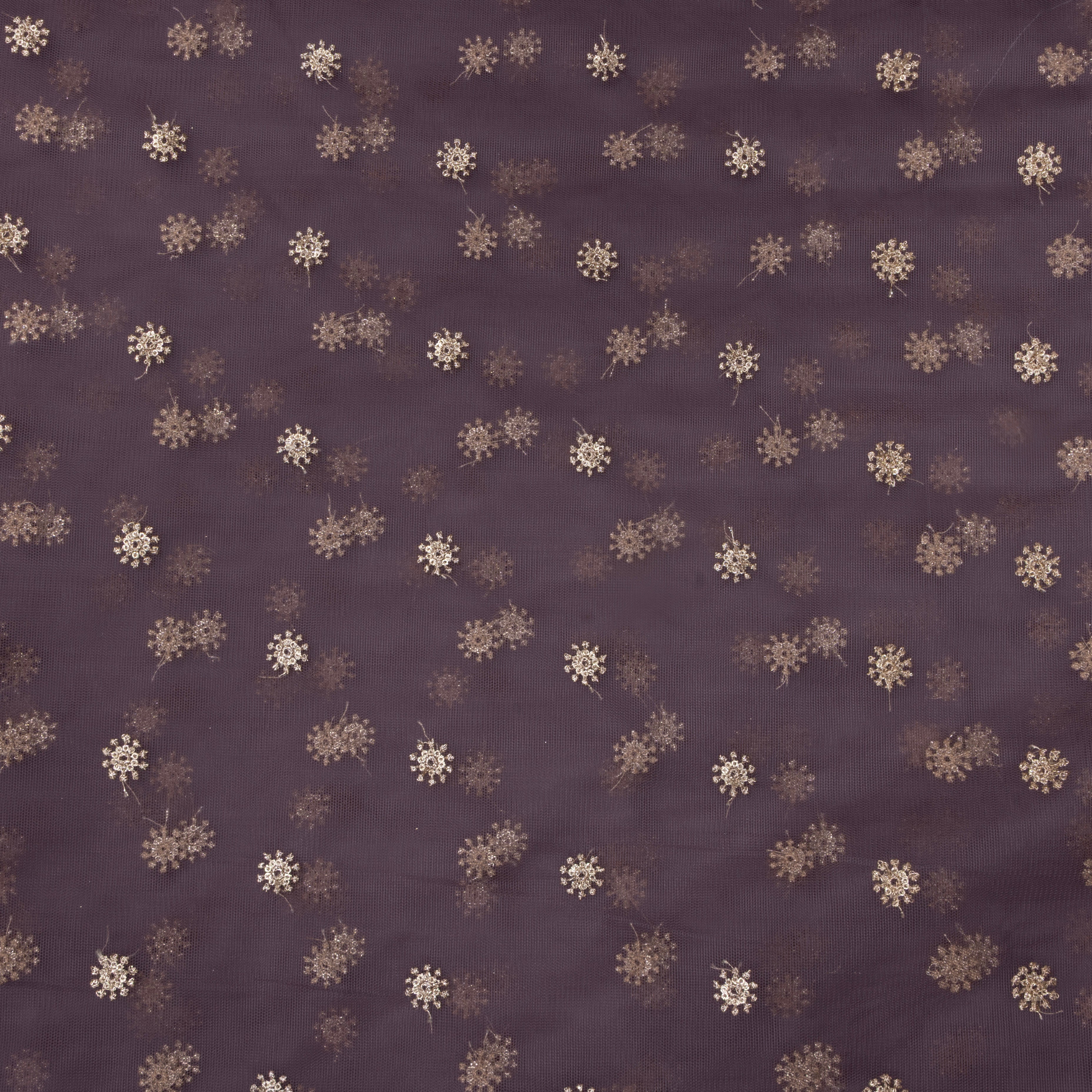 Plum Purple Floral Embroidered Net Fabric