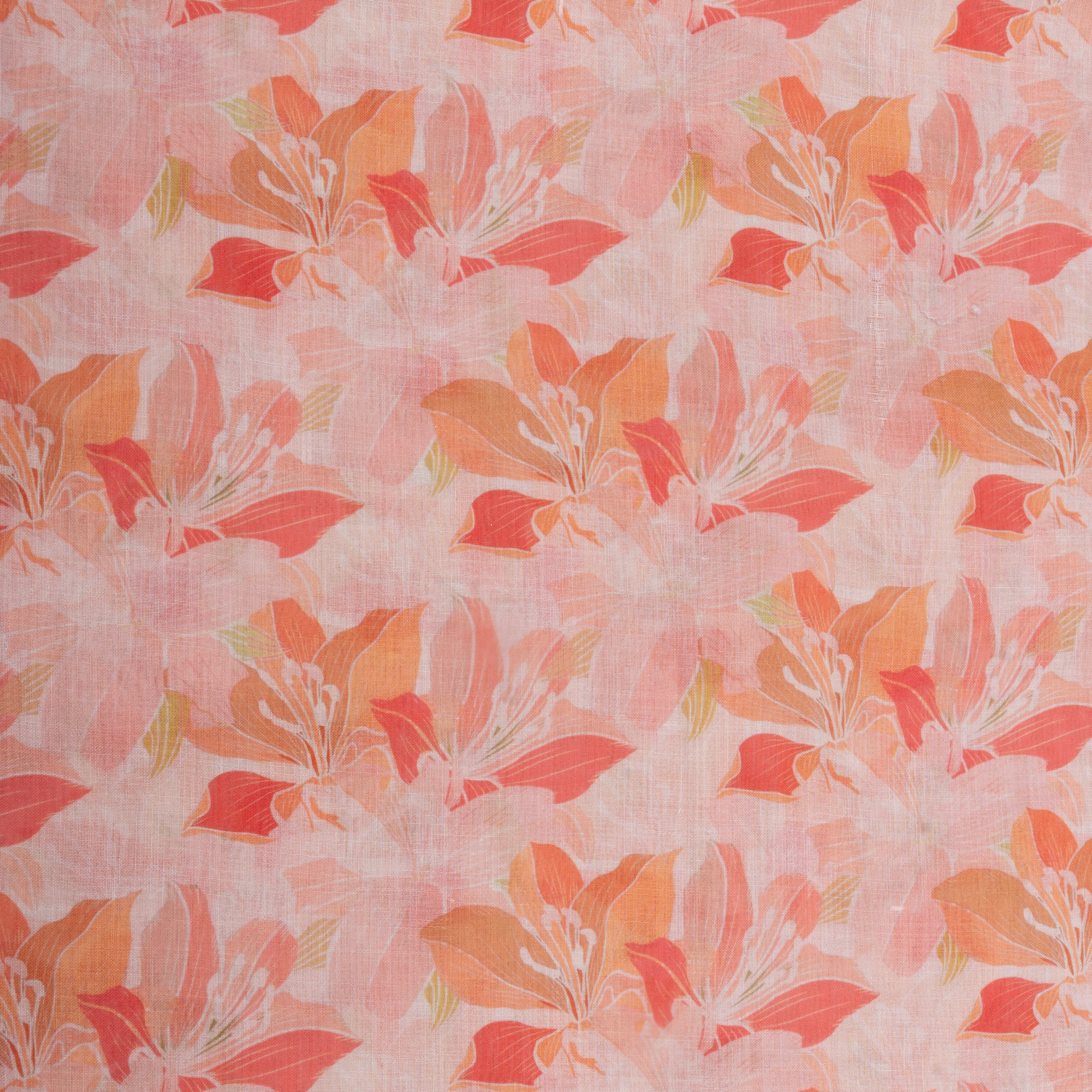 Pastel Pink Floral Printed Linen Fabric