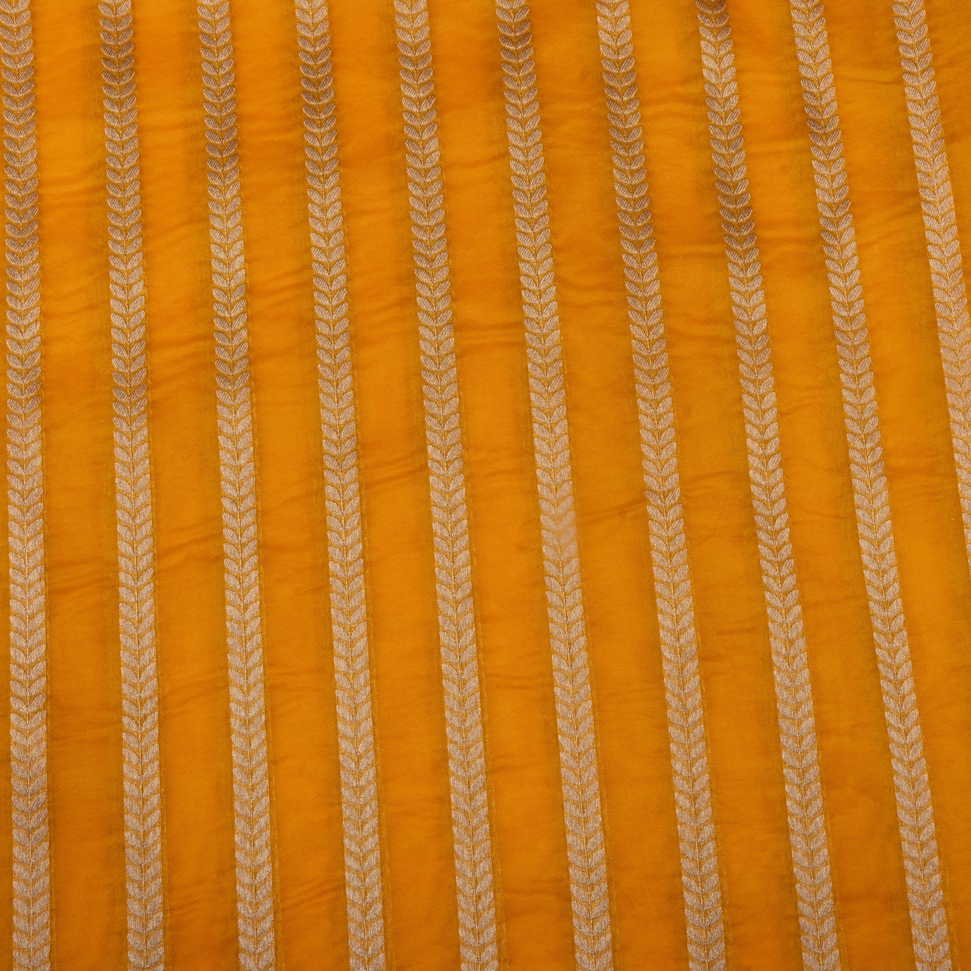 Golden Yellow Zari Stripes Jamawar Organza Fabric