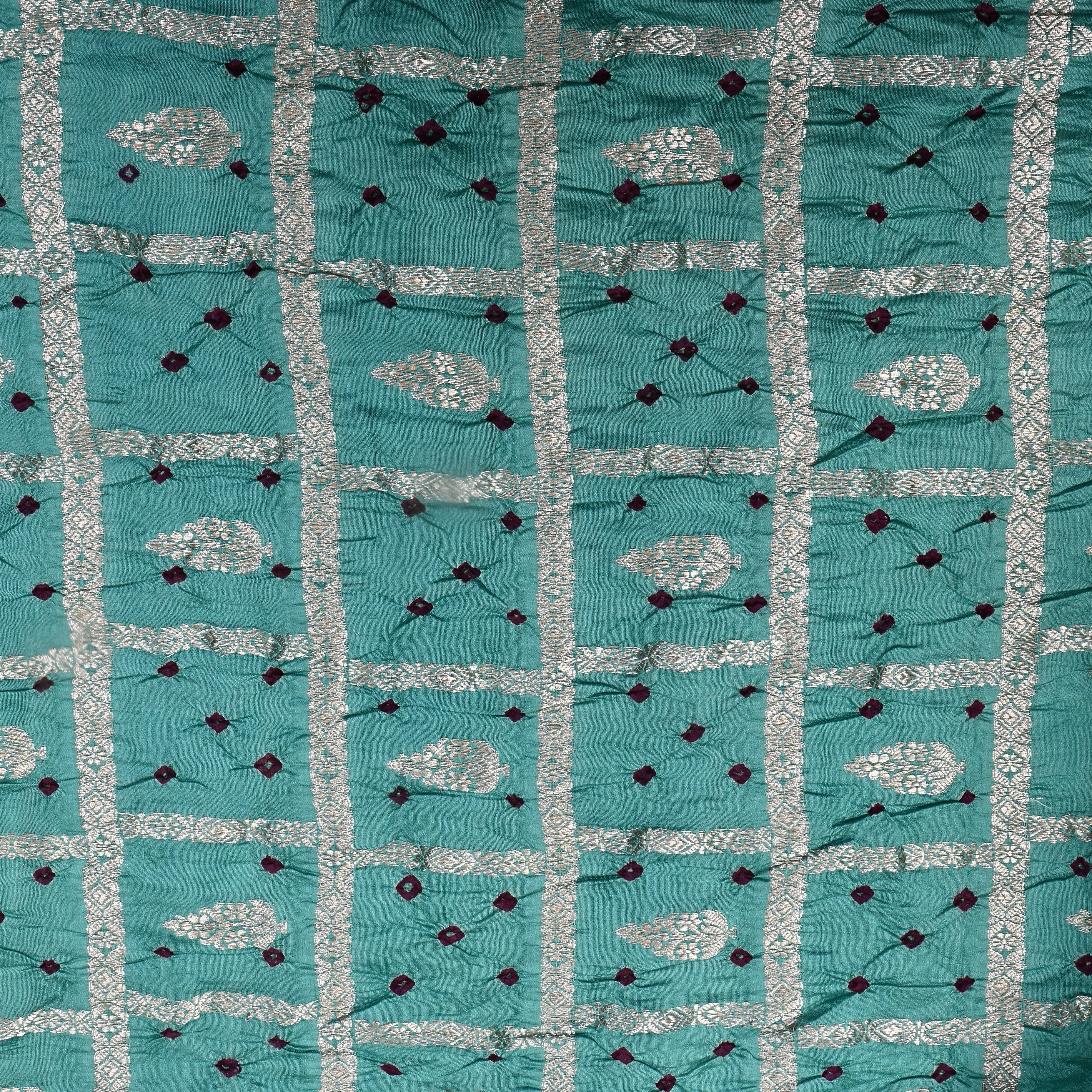 Light Mint Blue Bandhani Silk Zari Woven Fabric