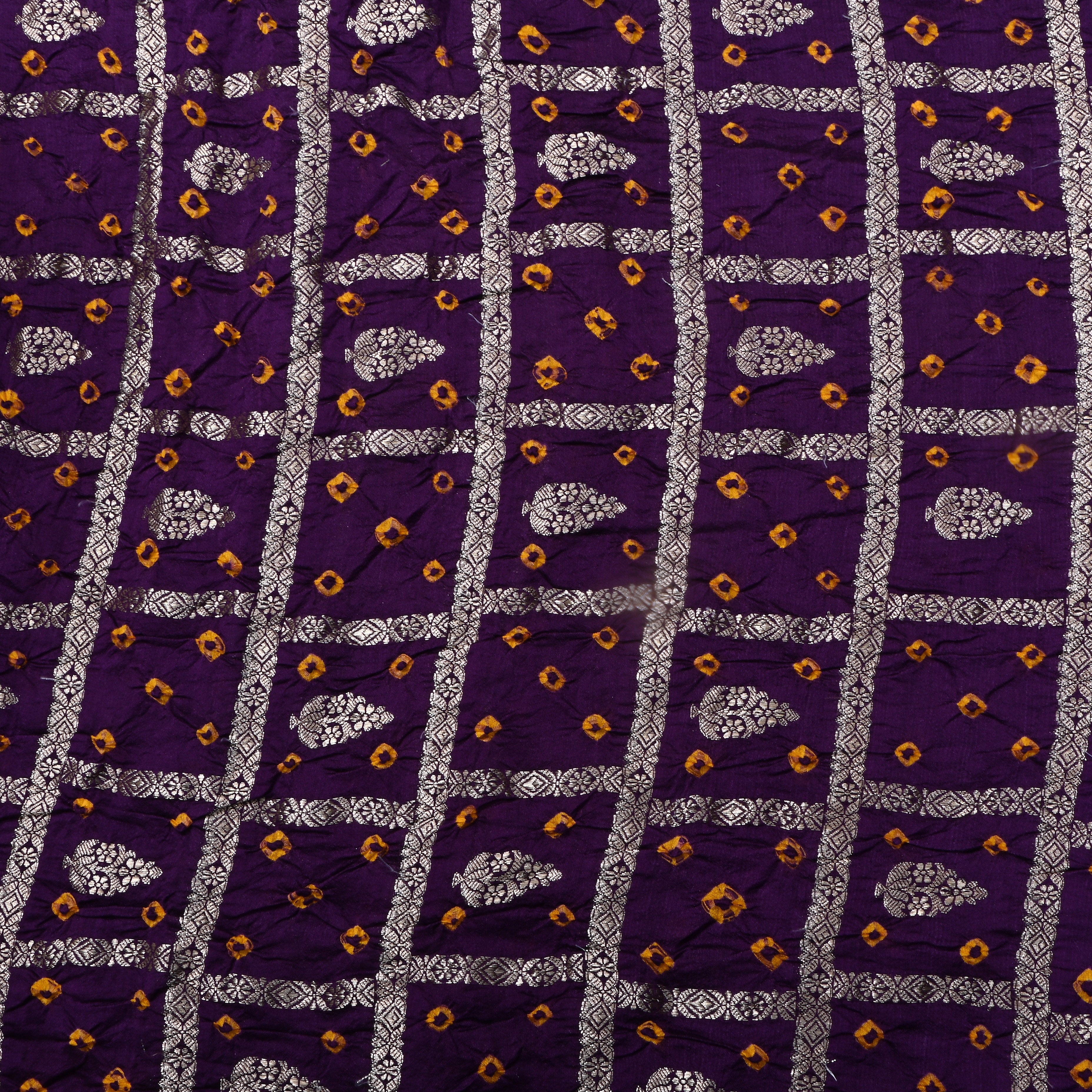 Dark Purple Bandhani Silk Zari Woven Fabric