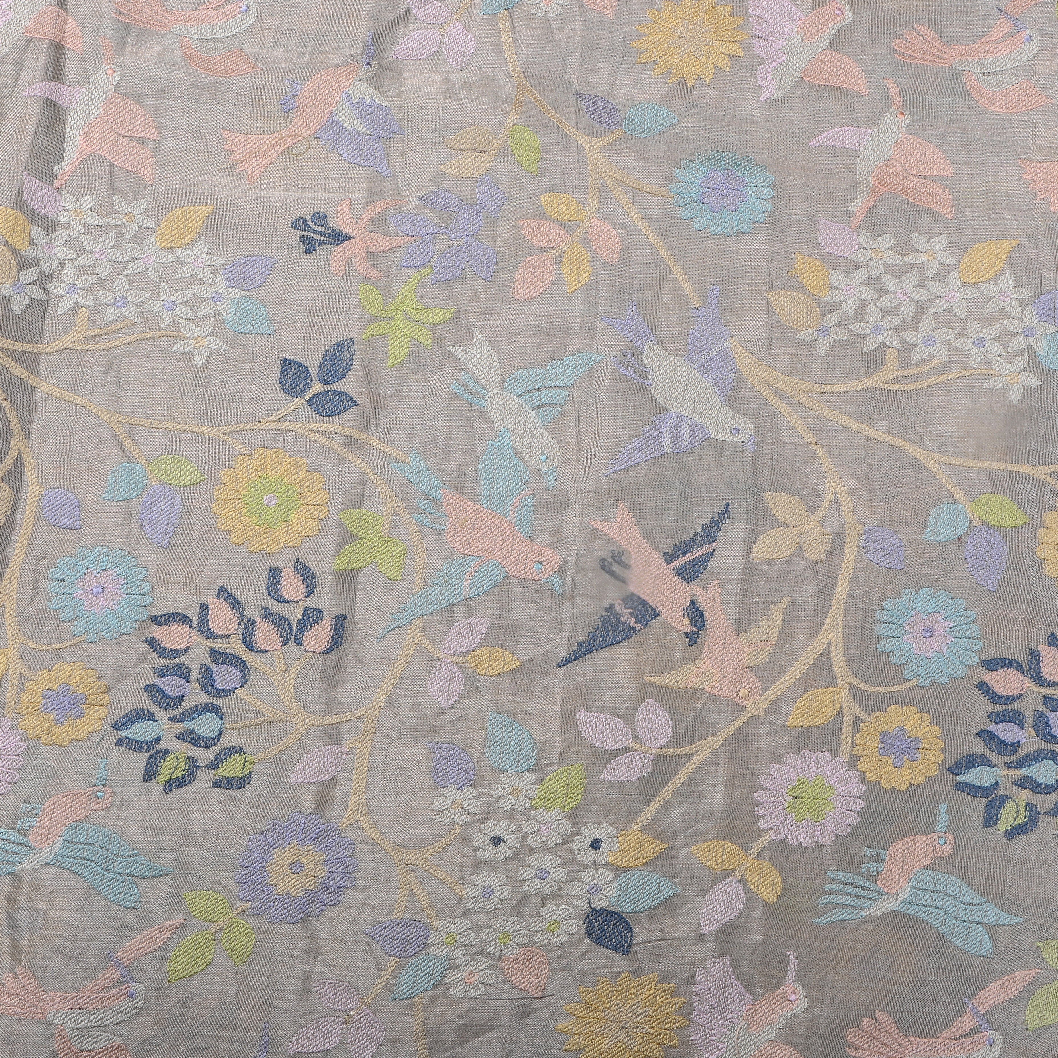 Silver Floral Embroidered Tissue Fabric