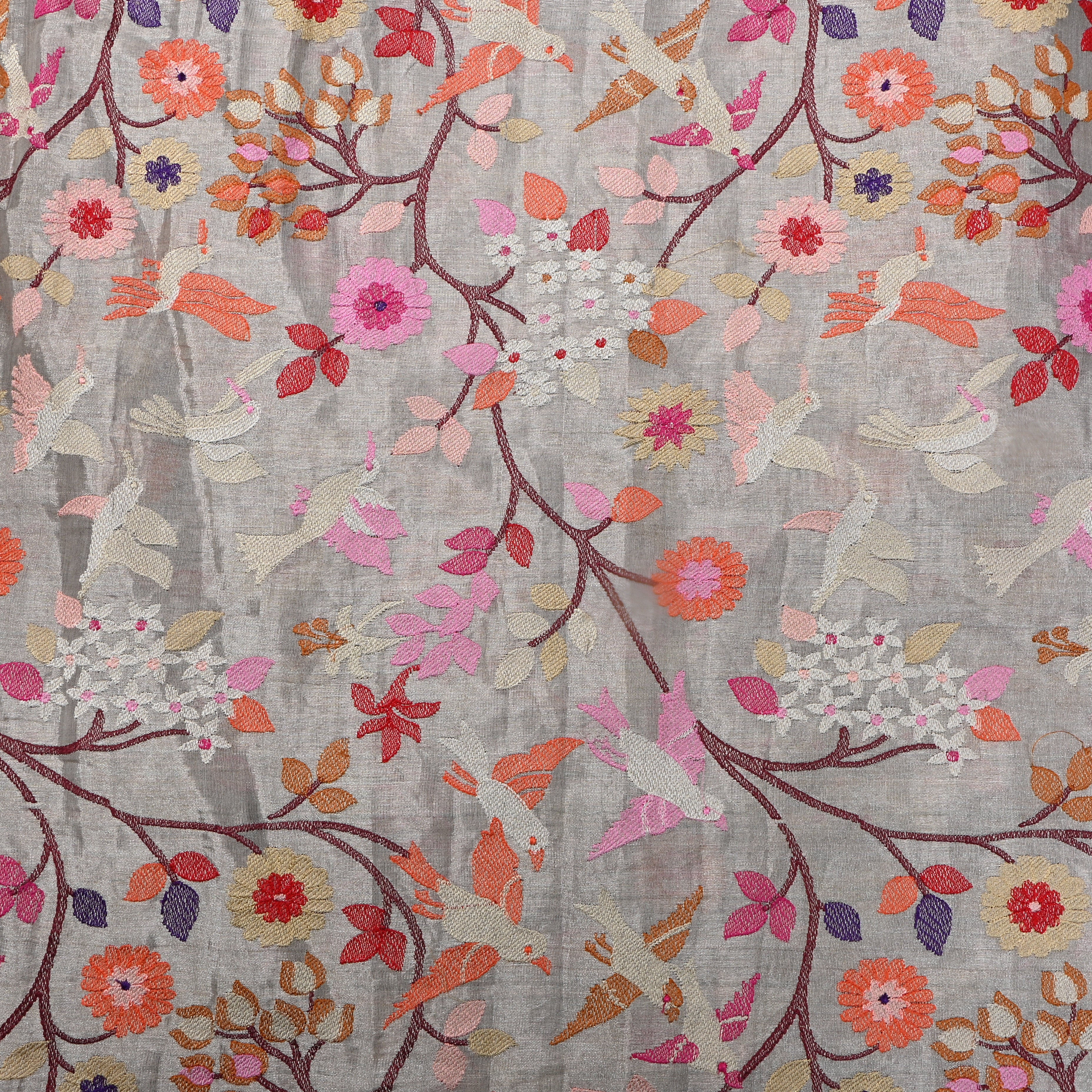 Silver Thread Embroidered Tissue Fabric