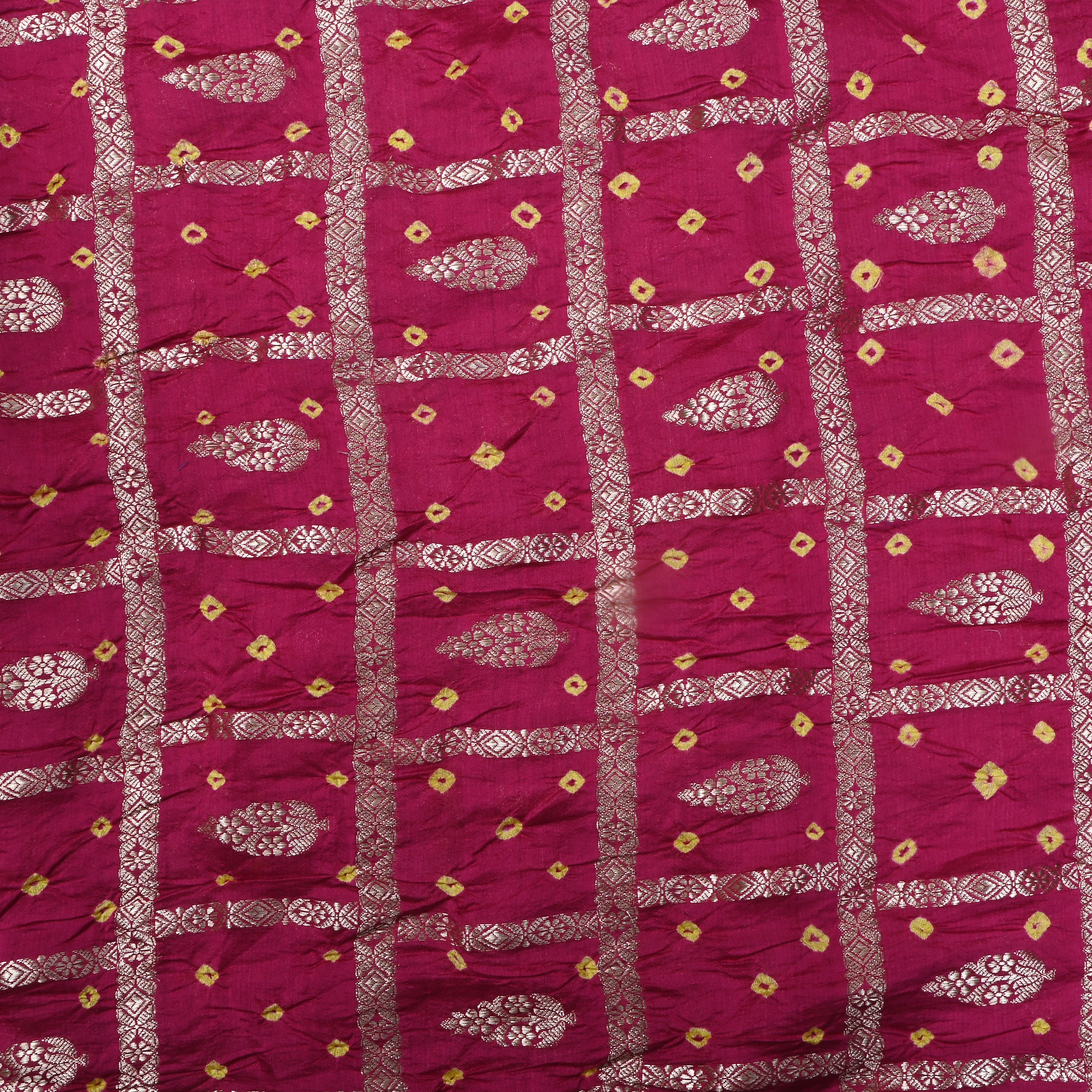 Pink Bandhani Silk Zari Woven Fabric