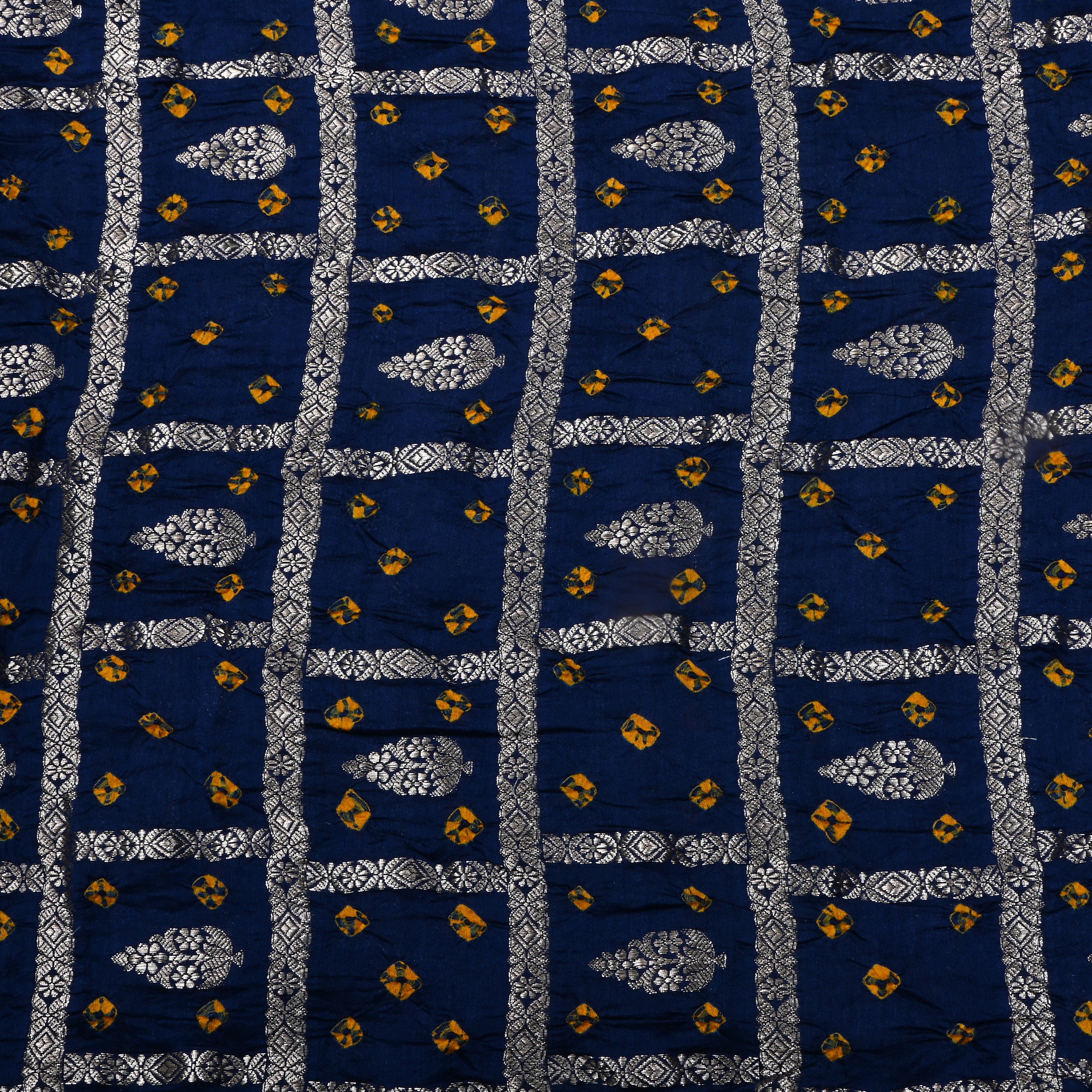 Navy Blue Bandhani Silk Zari Woven Fabric