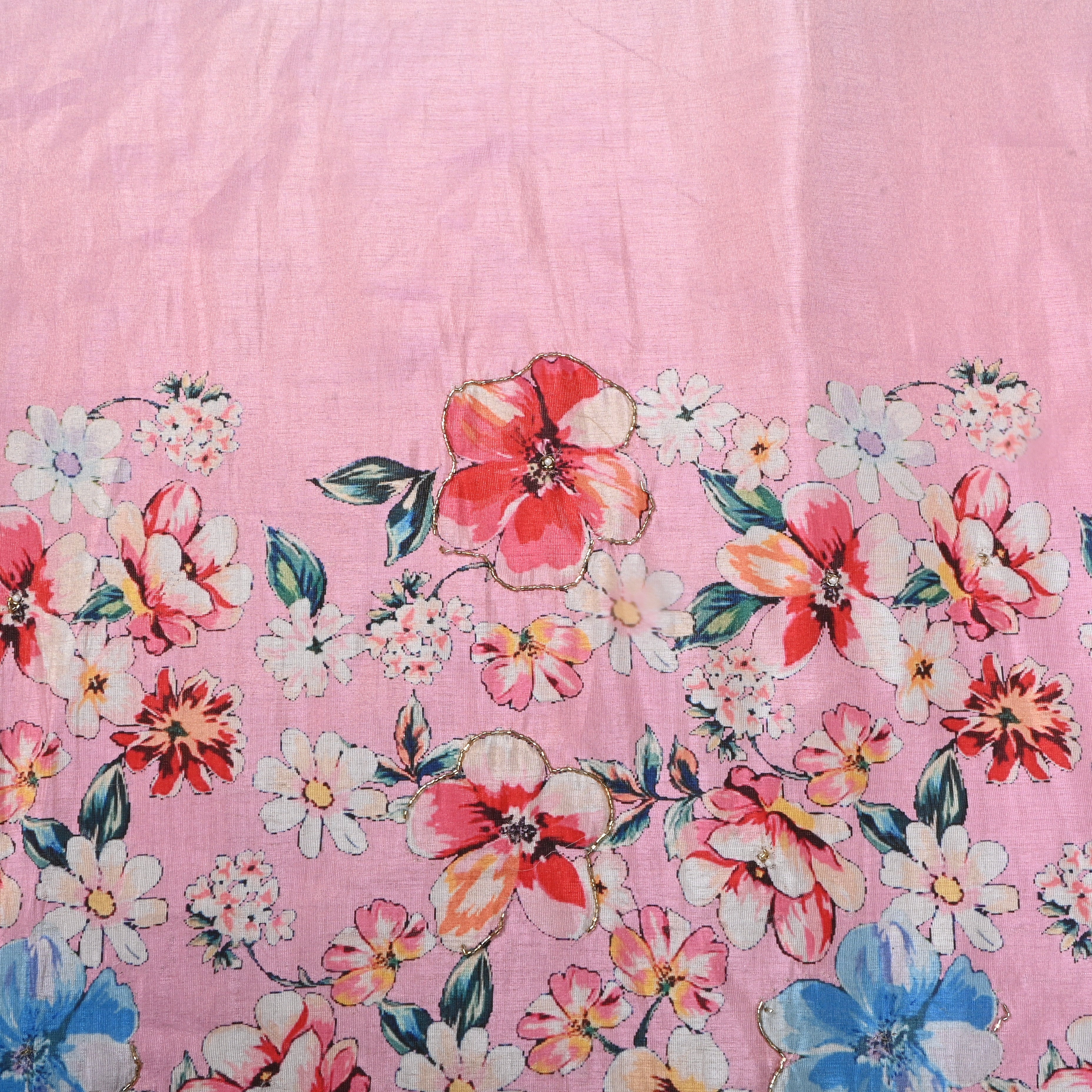 Soft Pink Floral Printed Tissue Fabric