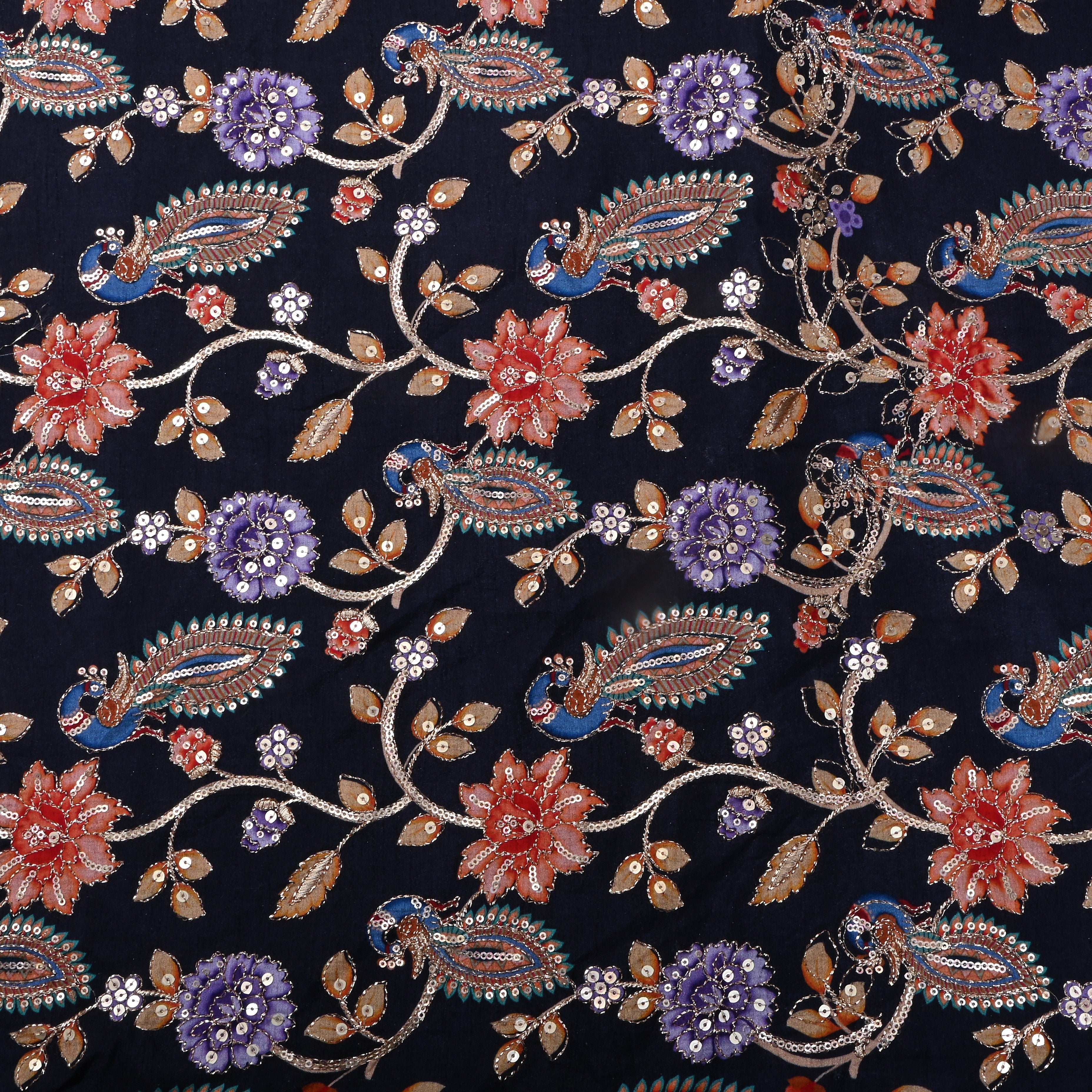 Black Printed Floral Silk Fabric