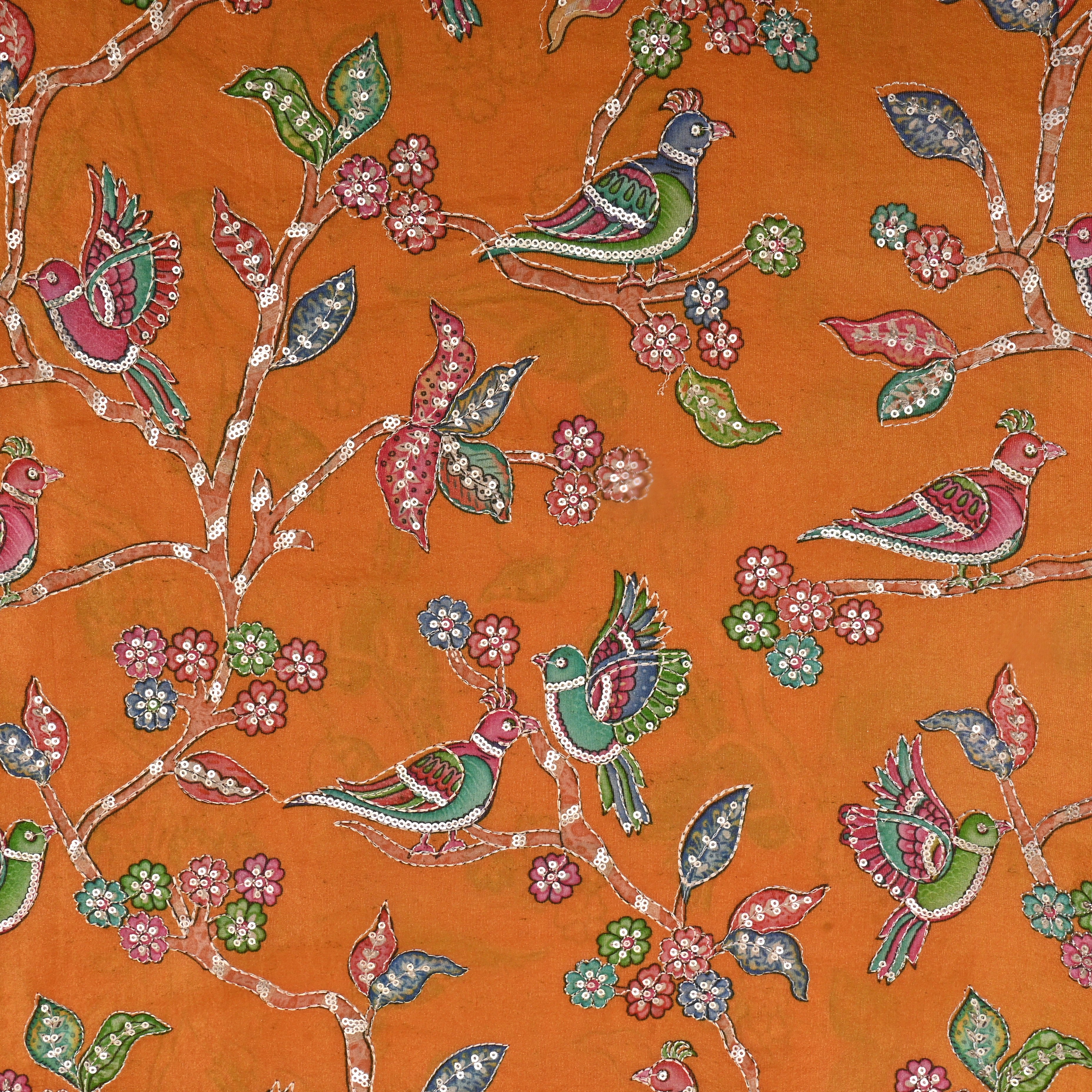 Light Orange Kalamkari Print Tissue Fabric