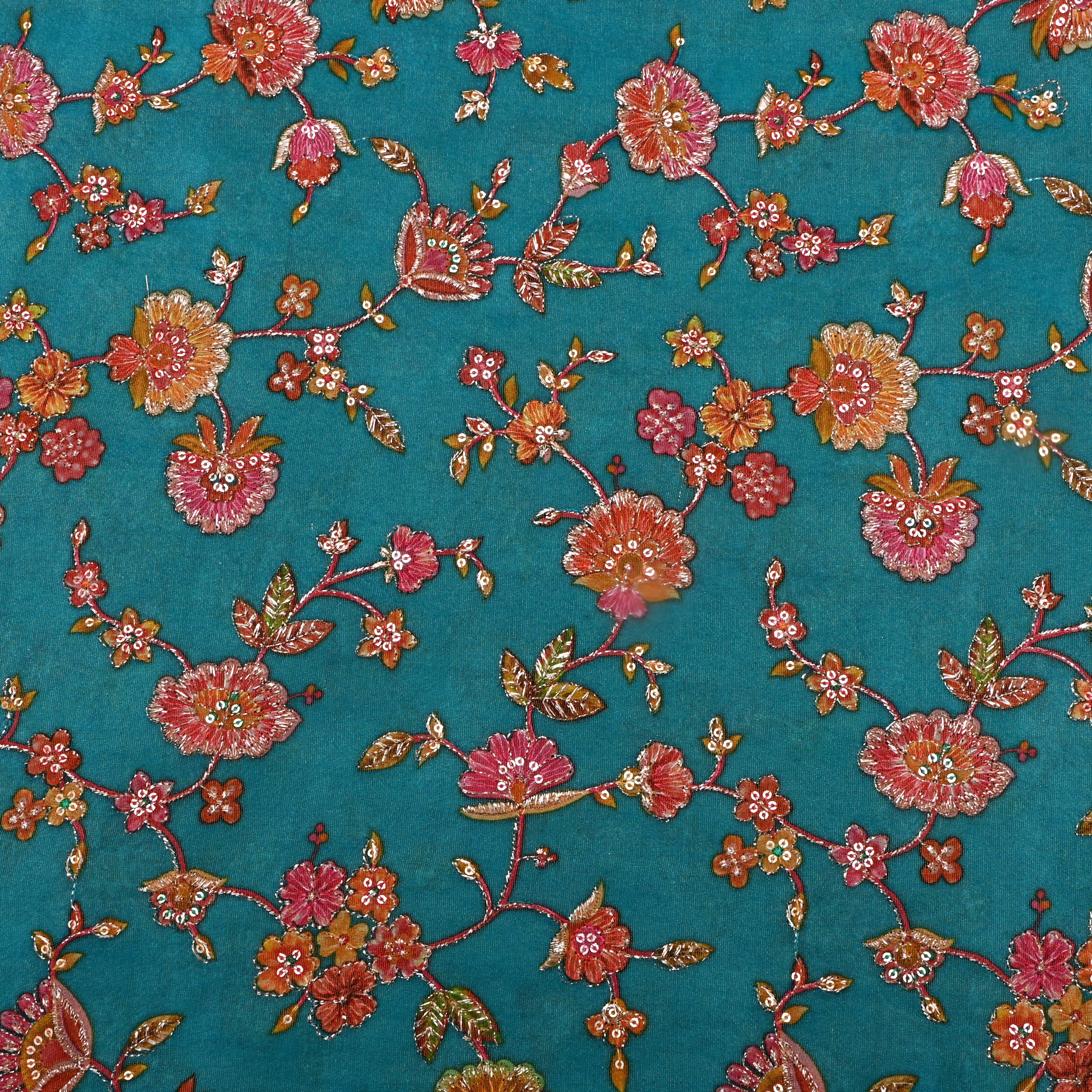 Light Sea Green Sequin Embroidered Tissue Fabric