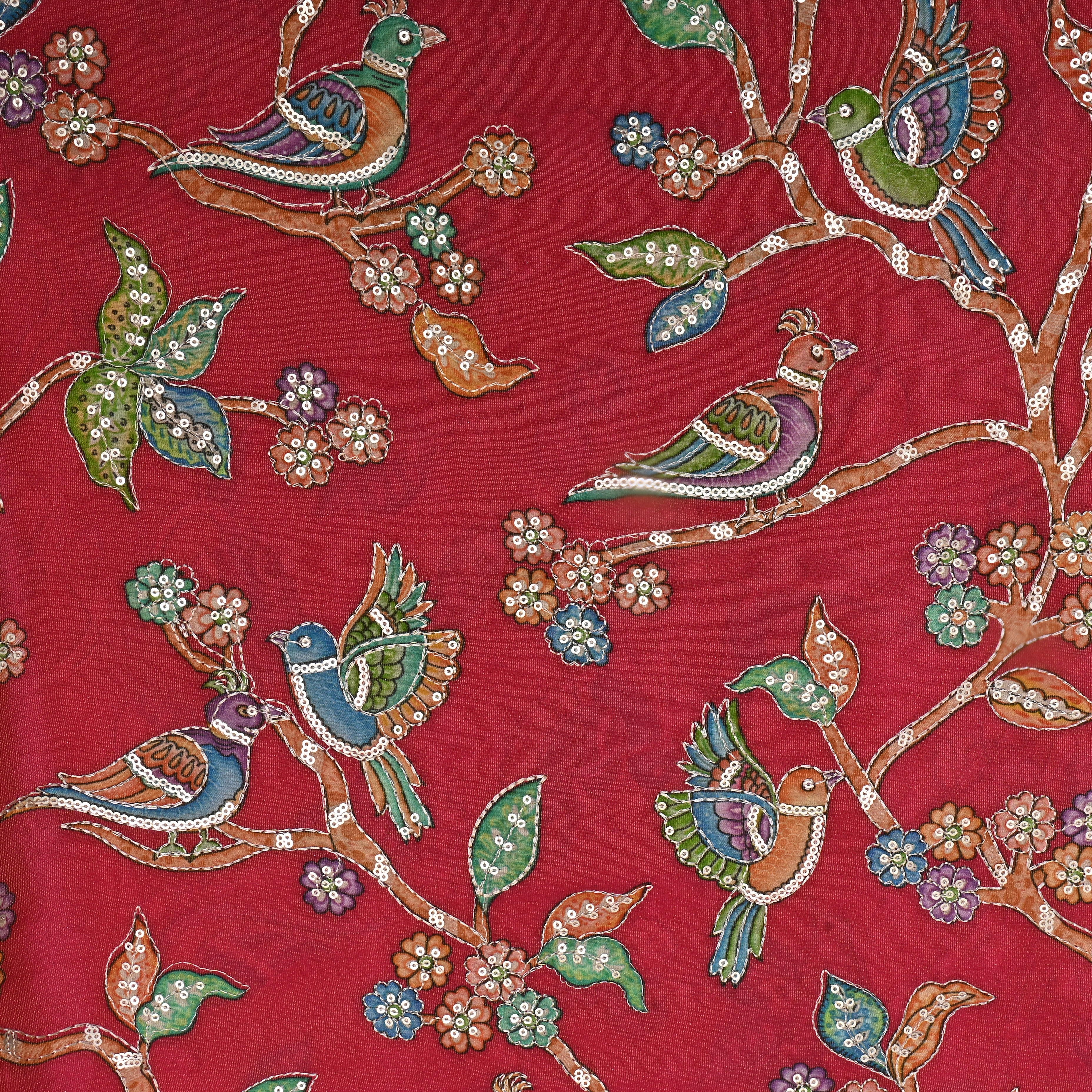 Pale Red Kalamkari Print Tissue Fabric