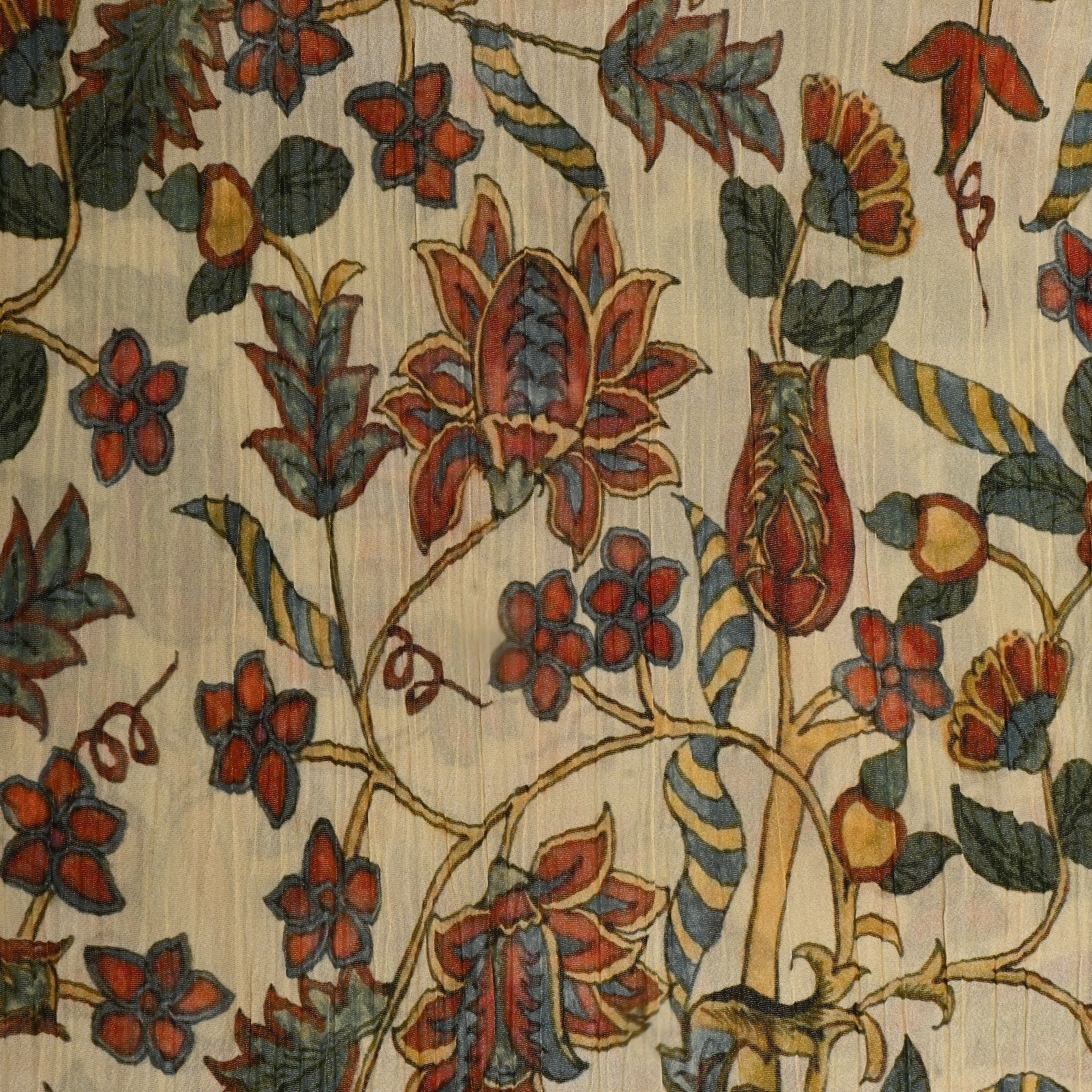 Golden Creme Floral Printed Tissue Fabric