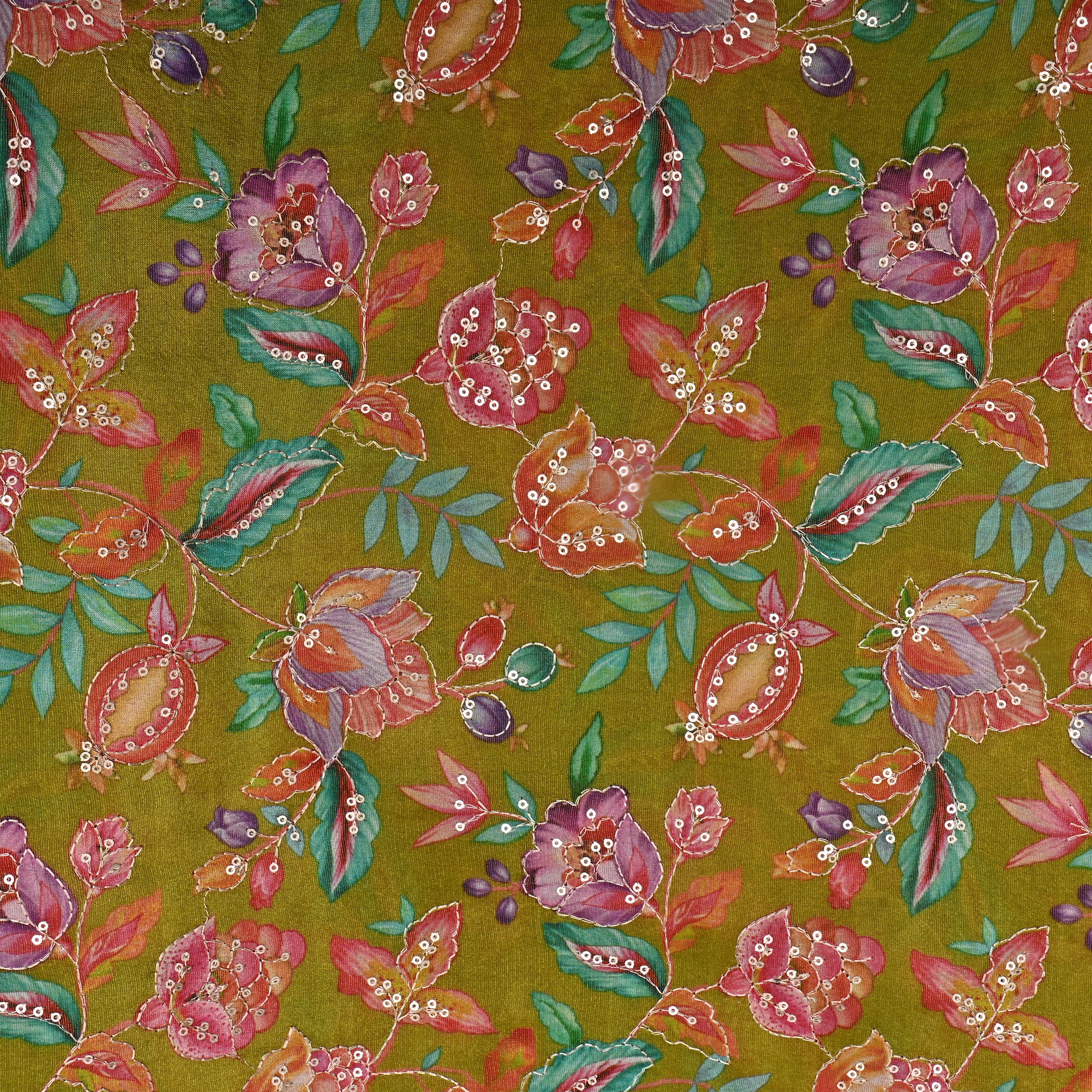 Pale Green Floral Printed Tissue Fabric