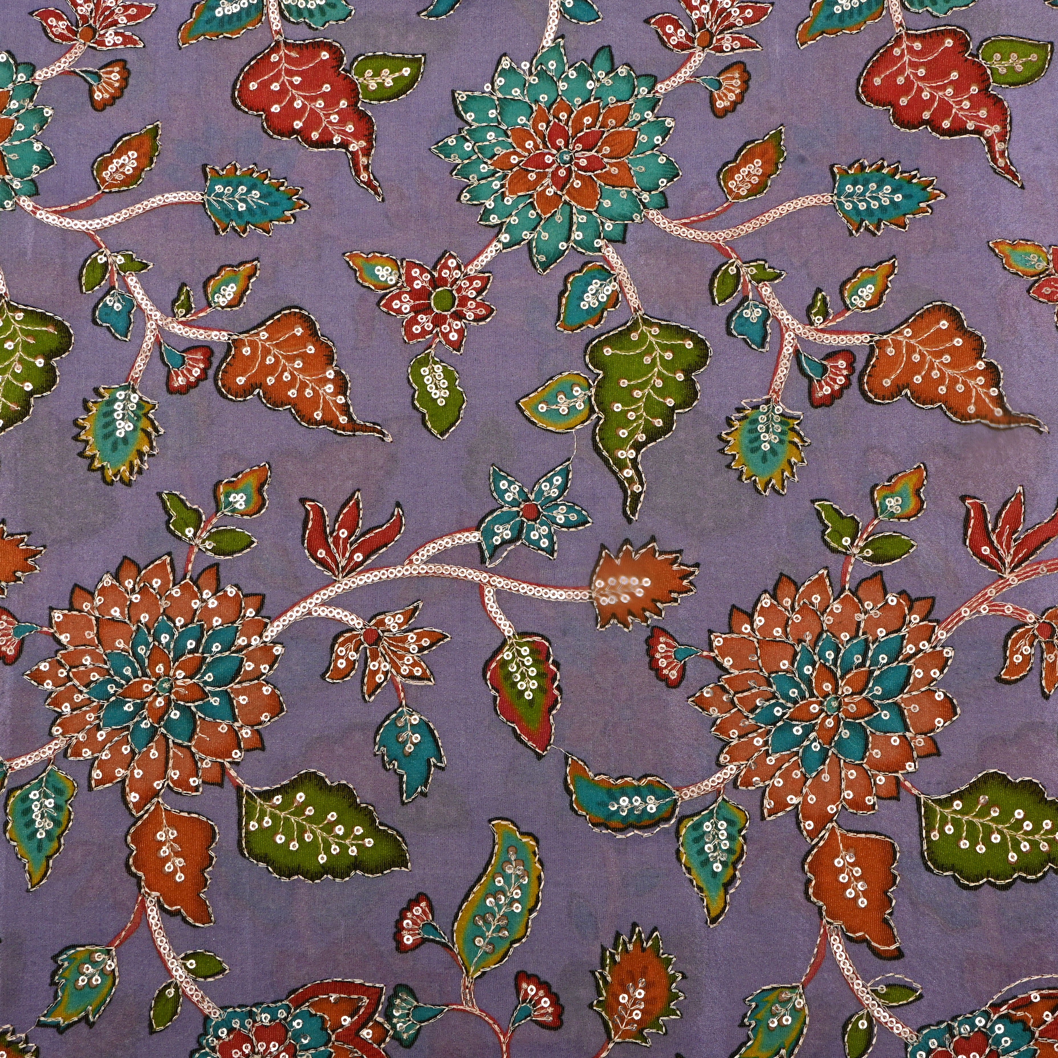 Lilac Sequin Embroidered Tissue Fabric