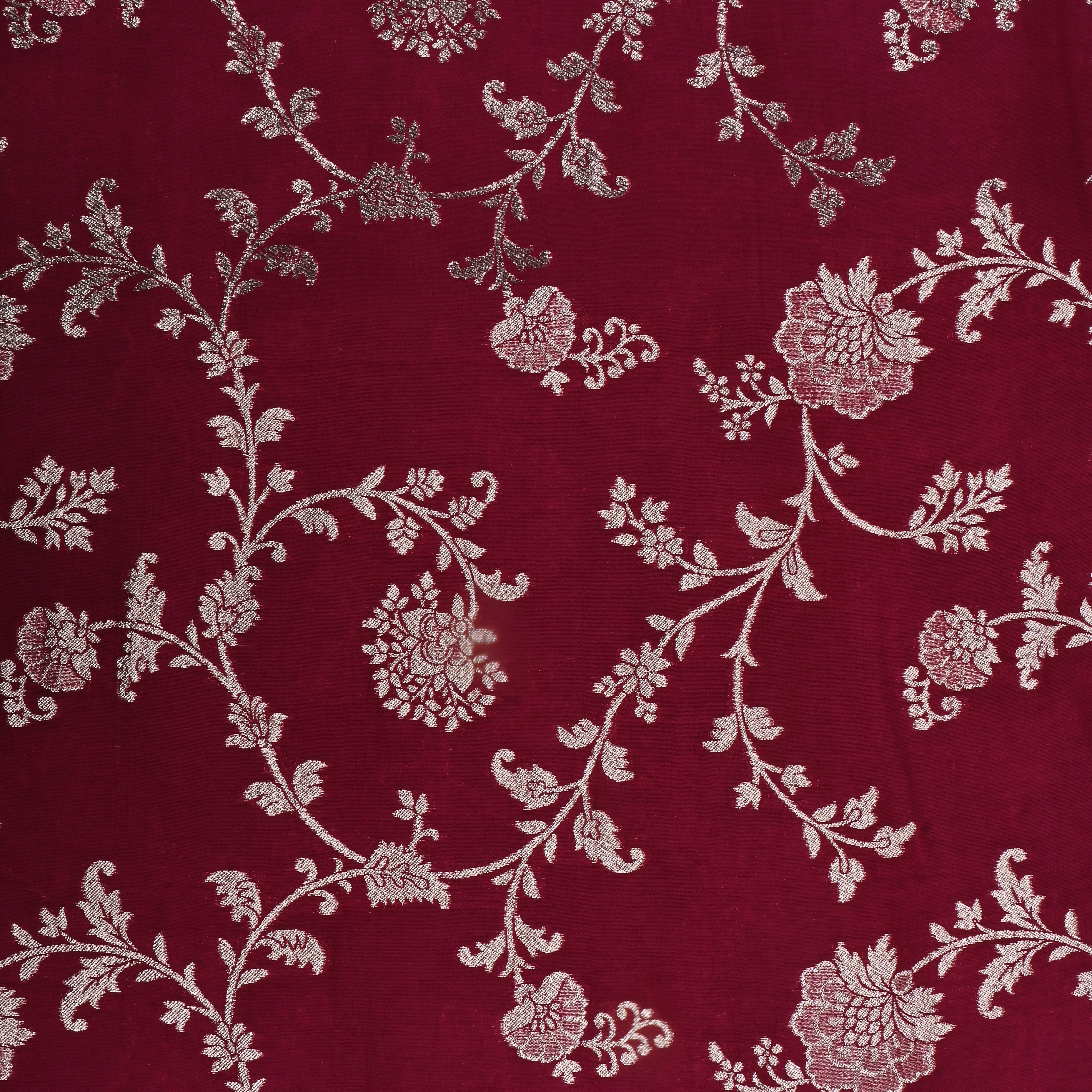 Blood Red Zari Embroidered Silk Fabric