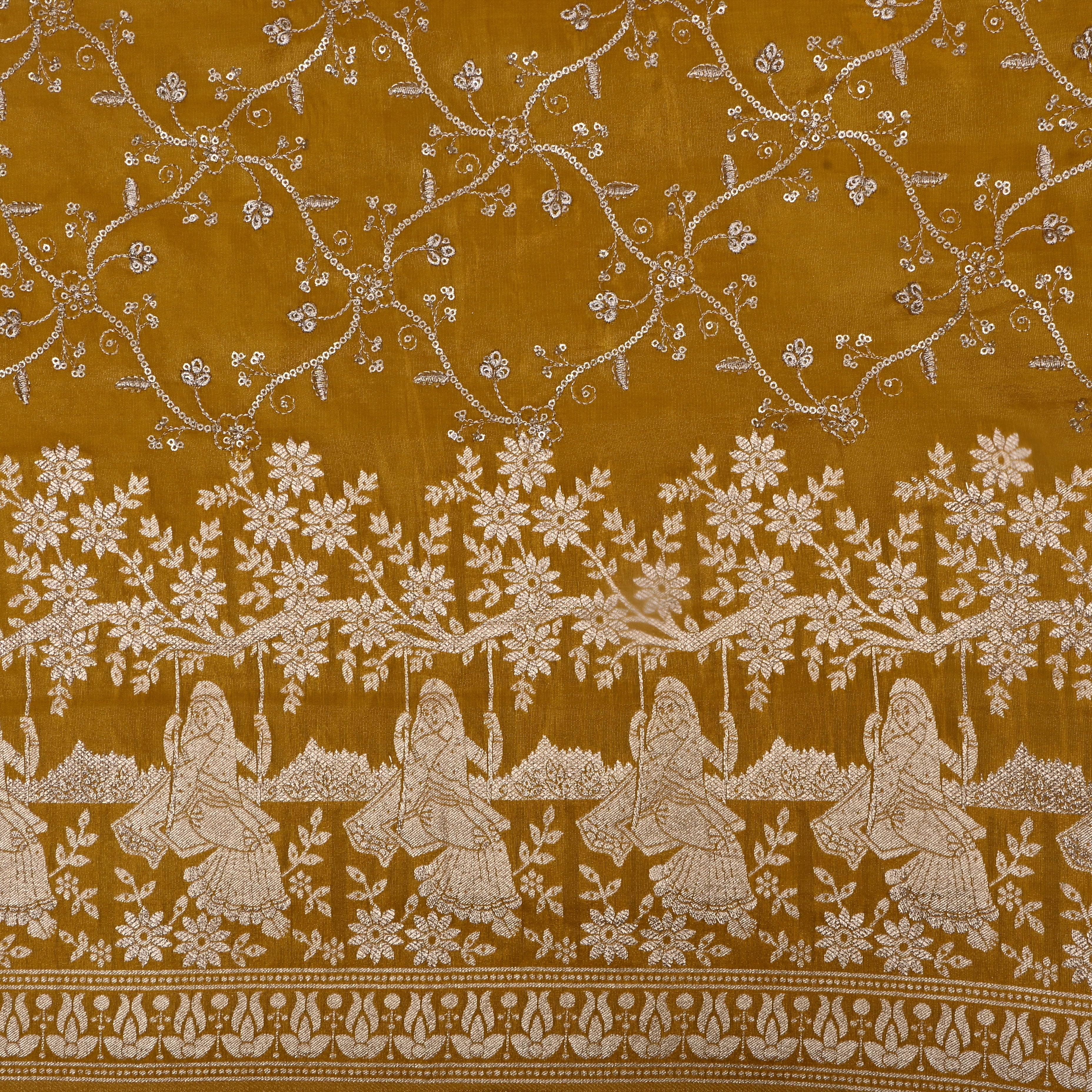 Dusty Yellow Zari Weave Tissue Fabric