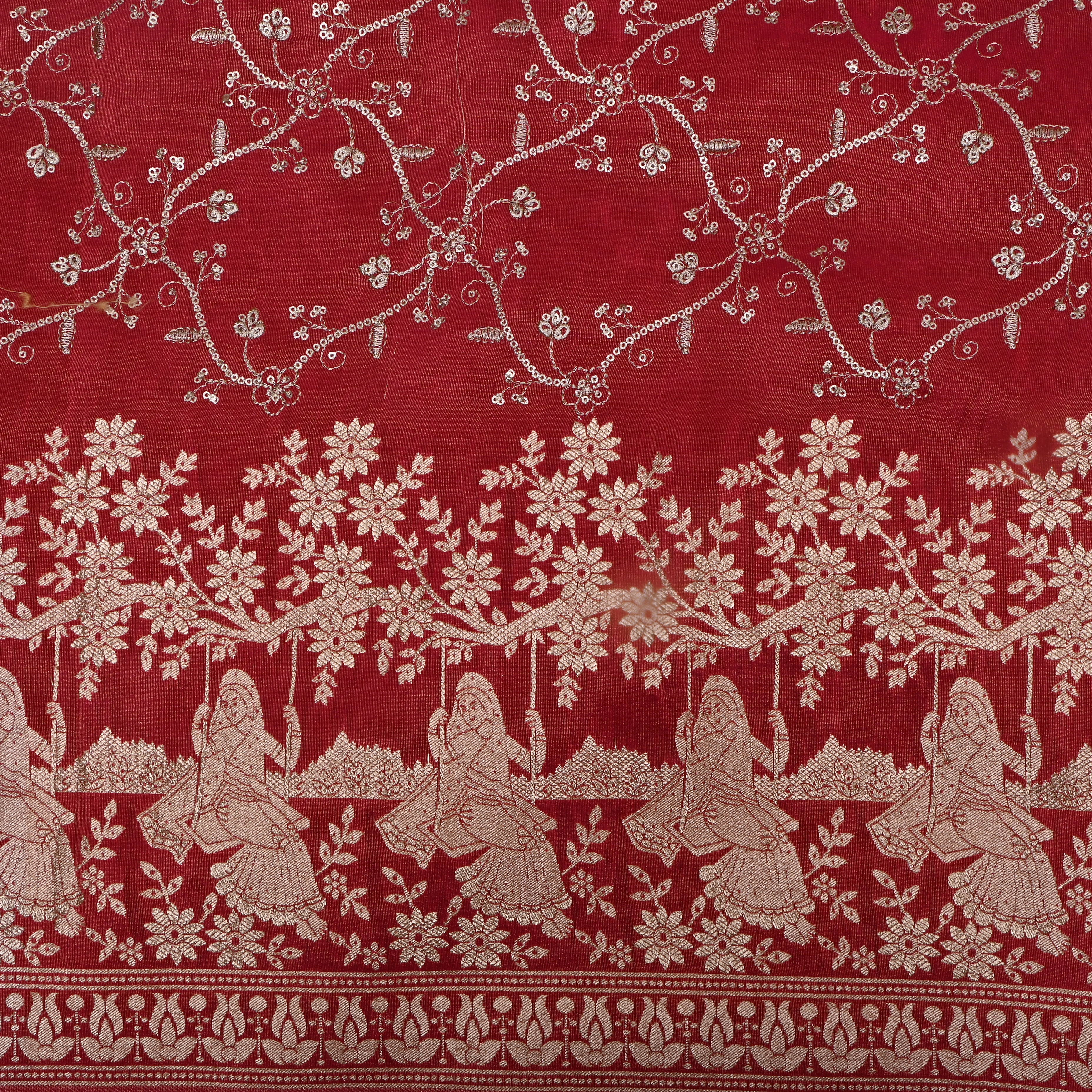 Crayon Red Zari Weave Tissue Fabric