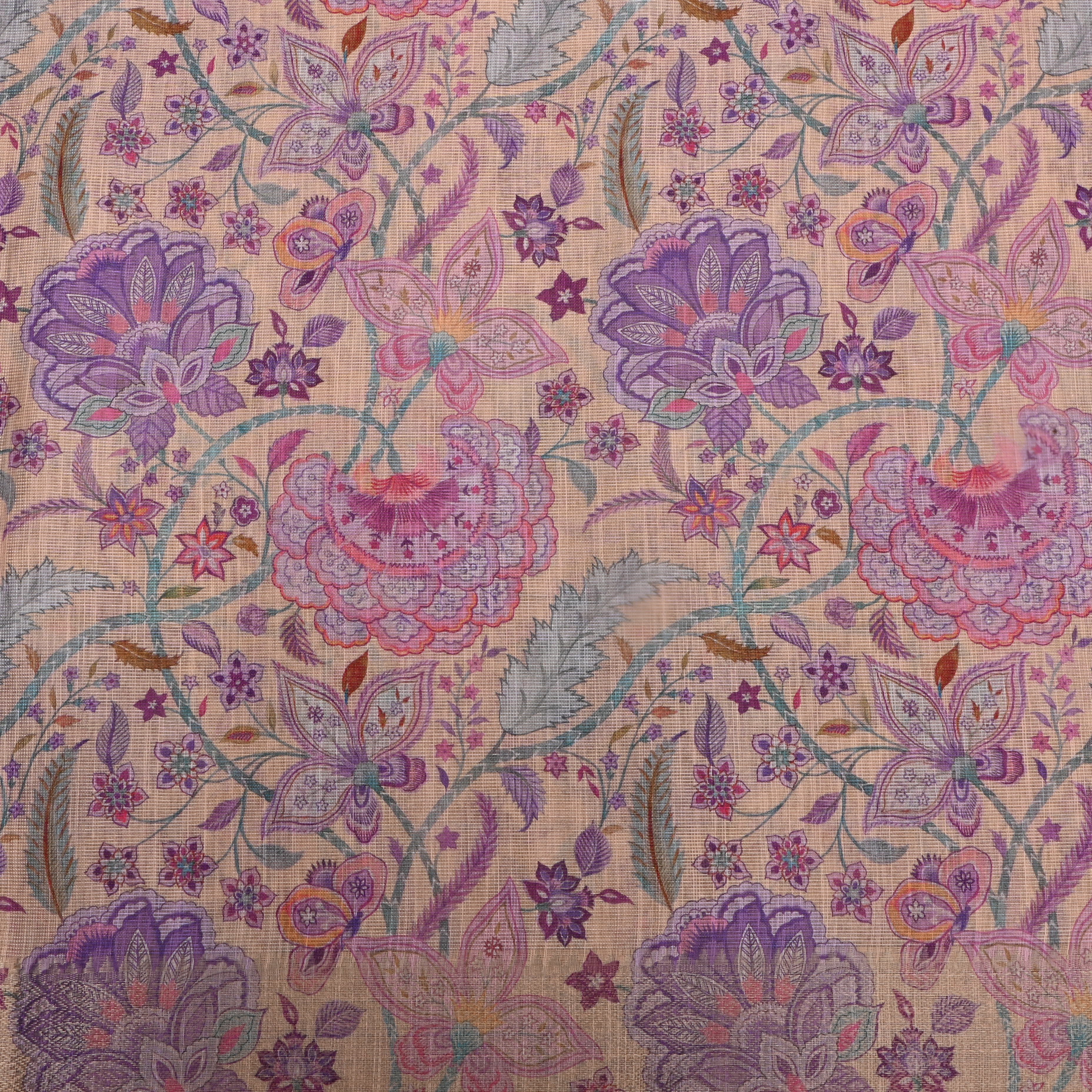 Peach Yellow Floral Printed Tissue Fabric